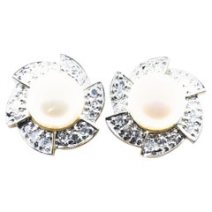 9ct Yellow & White Gold Pearl & Diamond Earrings