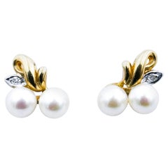 9ct Yellow 
White Gold Pearl 
Diamond Stud Earrings