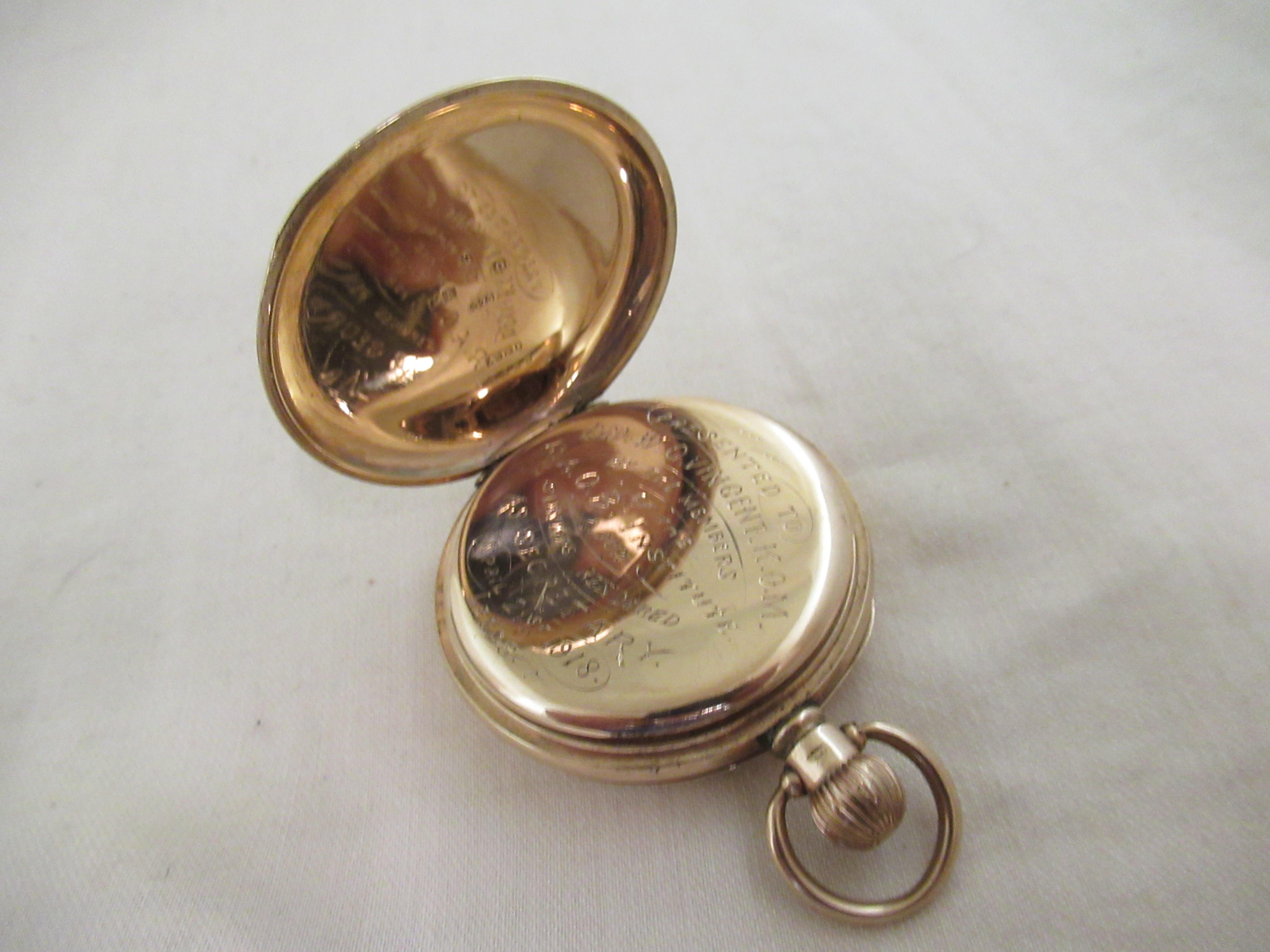 American 9ct.GOLD PRESENTATION OPEN FACED POCKET WATCH - WALTHAM TRAVELER - Dated:- 1913 For Sale