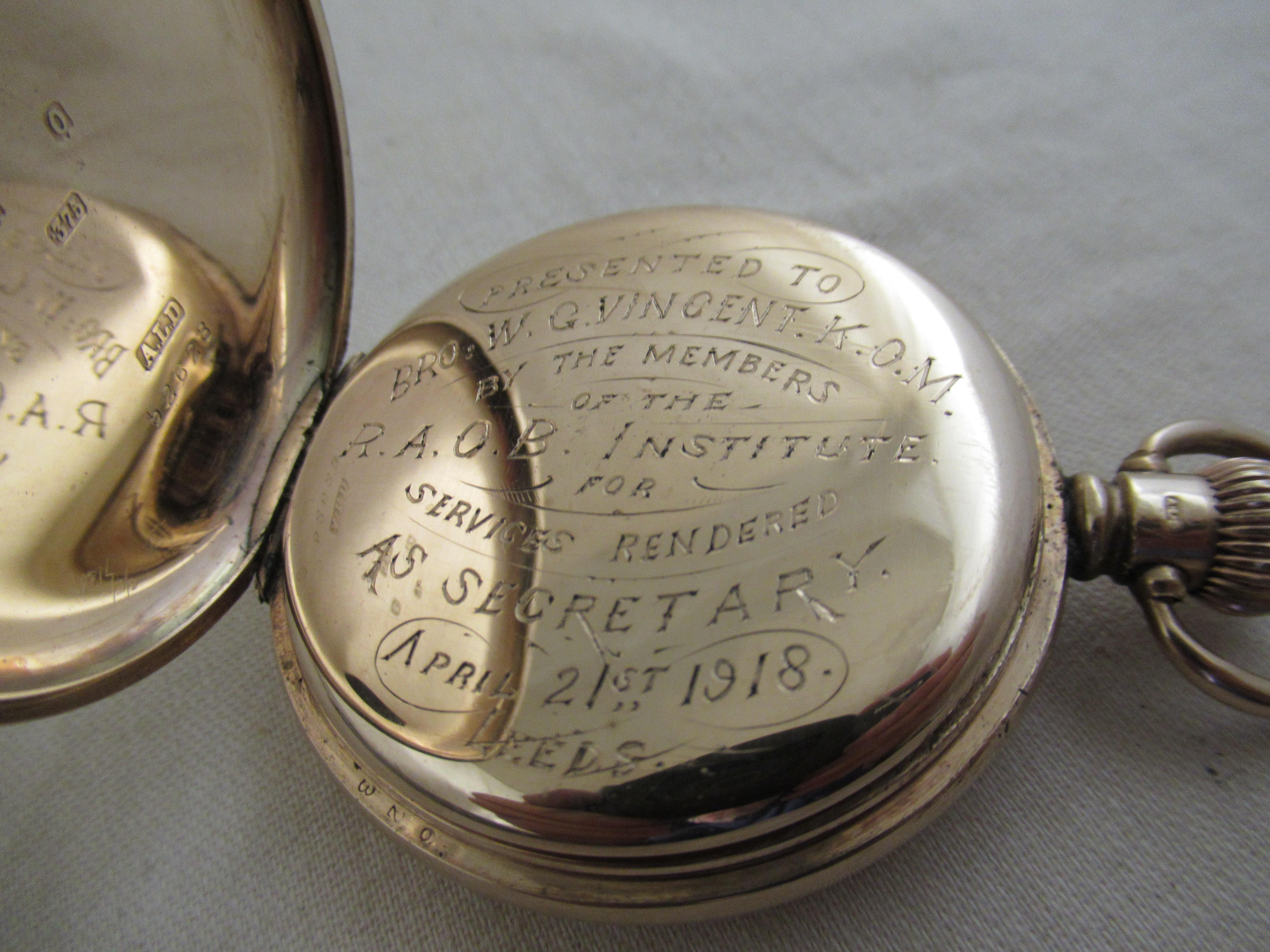 Hand-Crafted 9ct.GOLD PRESENTATION OPEN FACED POCKET WATCH - WALTHAM TRAVELER - Dated:- 1913 For Sale