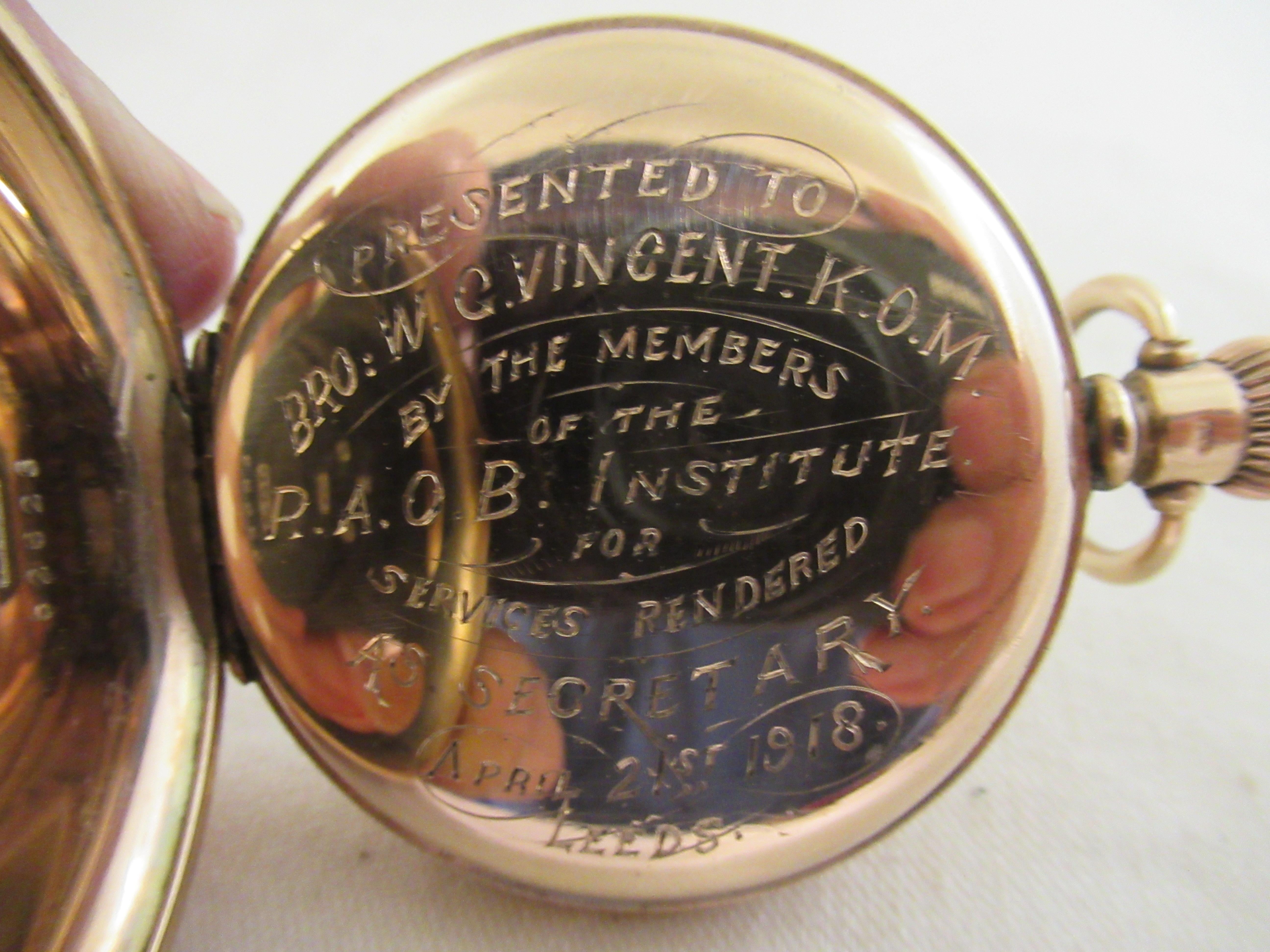 9ct.GOLD PRESENTATION OPEN FACED POCKET WATCH - WALTHAM TRAVELER - Dated:- 1913 In Good Condition For Sale In York, GB