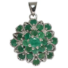 9Cts Natural Emerald Fire Burst .925 Sterling Silver Rhodium Plated Pendant