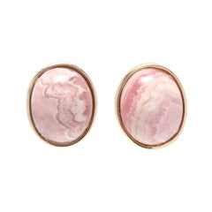 Vintage 9ctw Rhodochrosite Stud Earrings, 14k Yellow Gold, Pink Stud