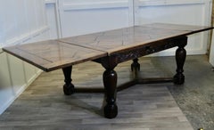 9ft, 19th Century Carved and Marquetry Oak Draw Leaf Table