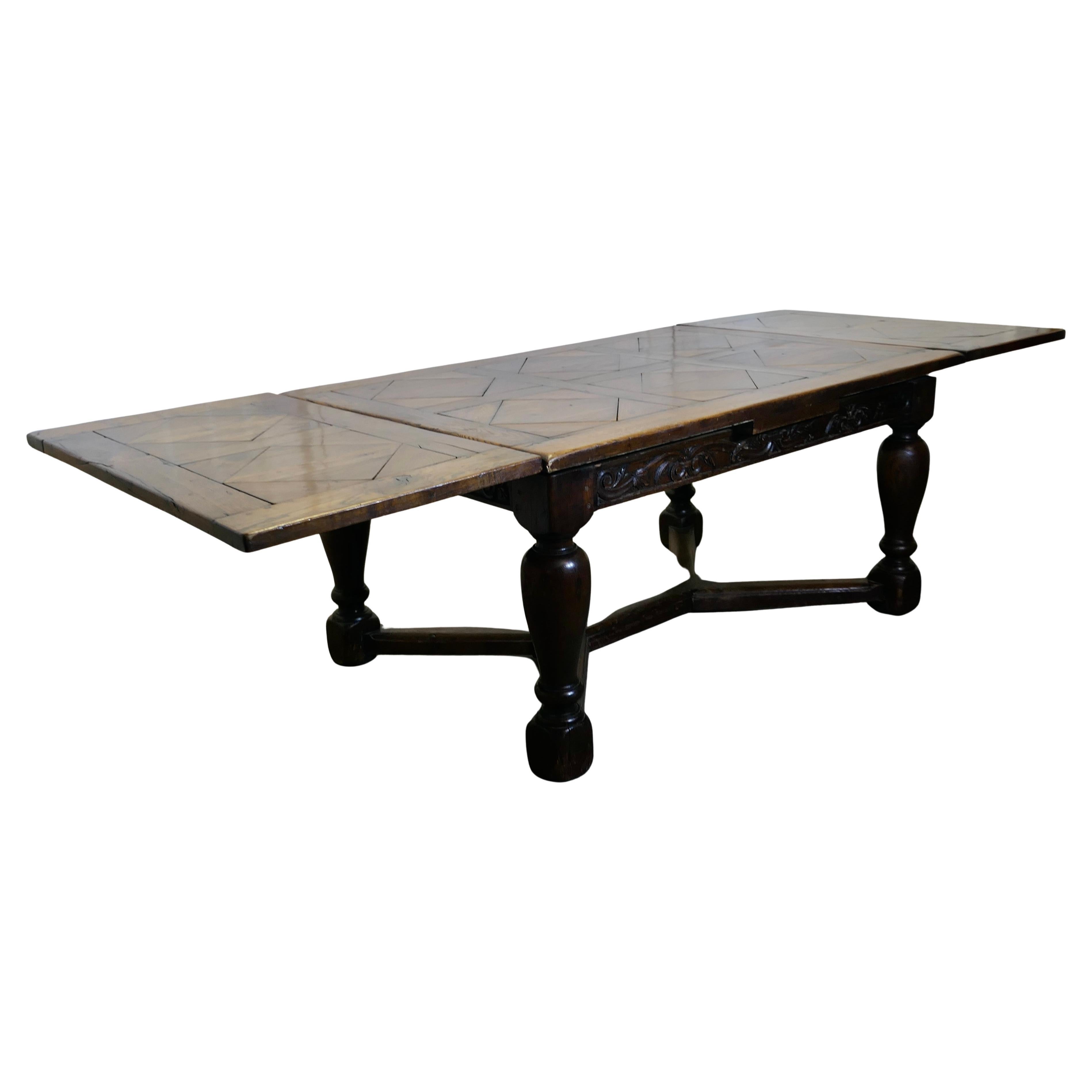 9ft, 19. Jahrhundert geschnitzt und Intarsien Eiche Draw Leaf Tisch