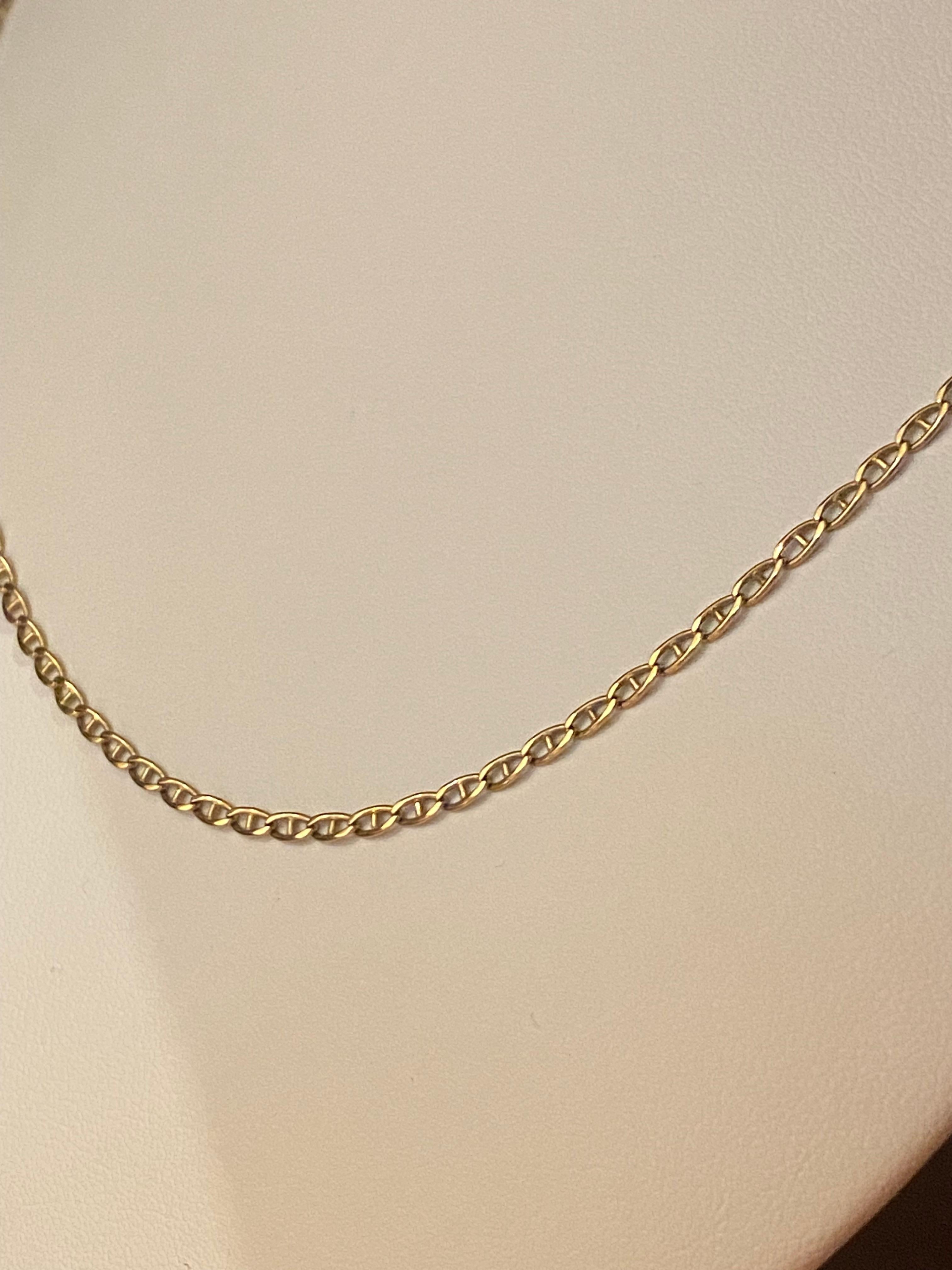 Women's or Men's 9K 375 Yellow Gold Anchor (Mariner) Links Vintage Chain, 53.5cm, Italy For Sale