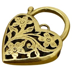 9K 375 Oro Amarillo Encanto Corazón Candado Grande. Motivo floral. Vintage c1970's.