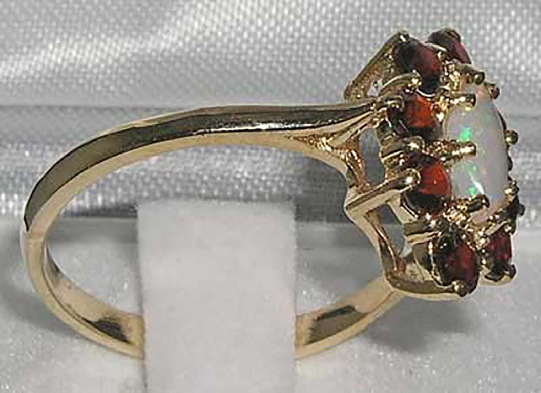 For Sale:  9K English Yellow Gold Marquise Natural Opal & Garnet Ring 3