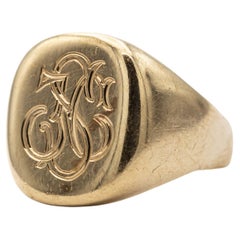 9k estate Initials J C S ring - letter signet monogram - Intaglio gentleman ring