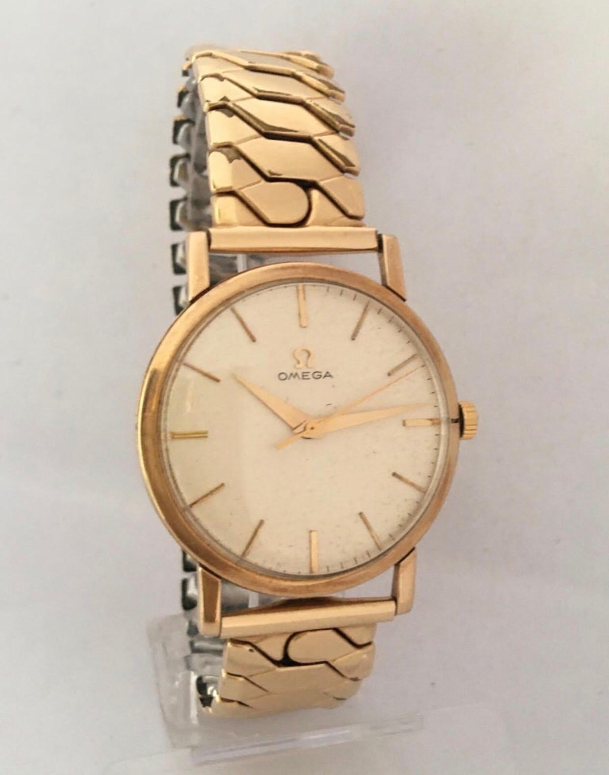 9 Karat Gold and Rolled Gold Bracelet 1960s Omega Mechanical Watch For Sale 8