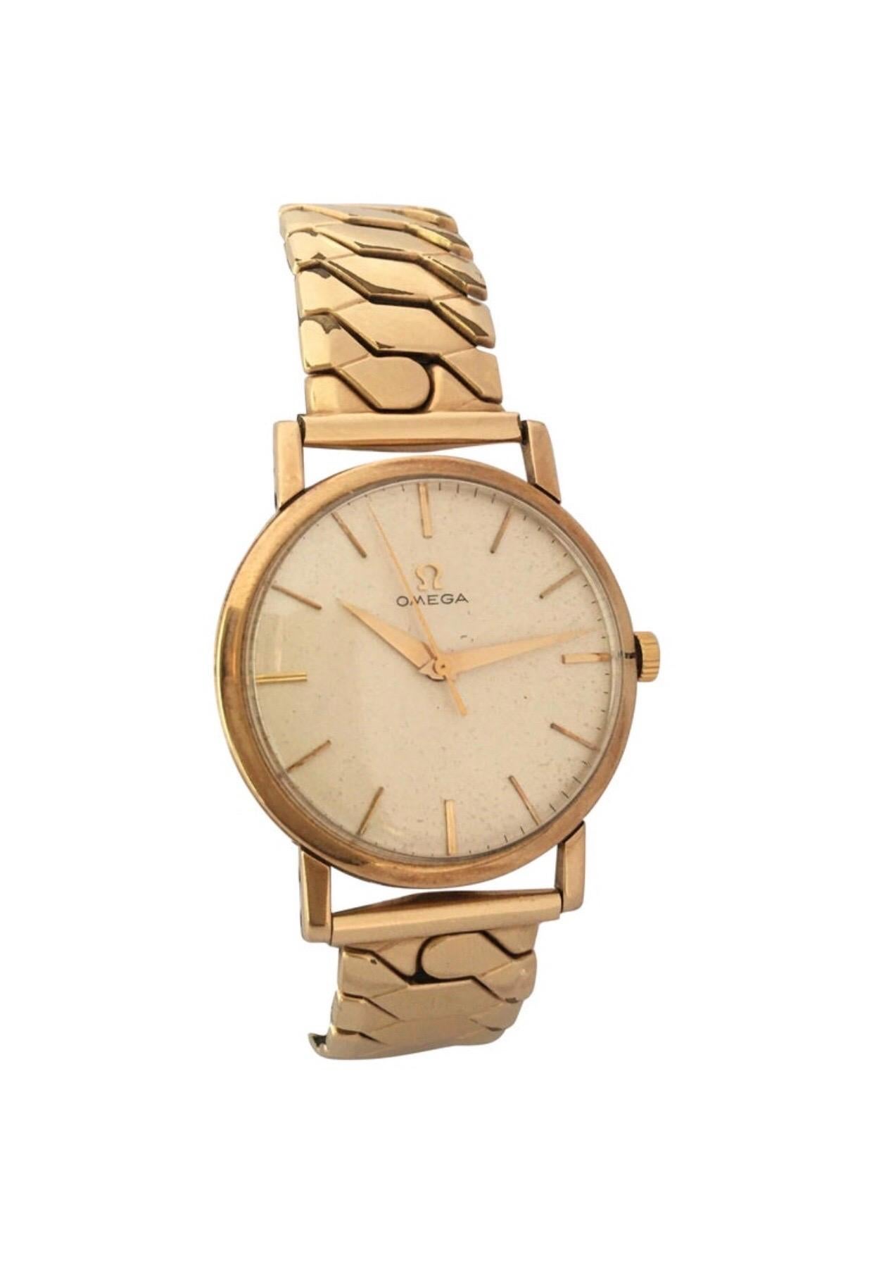 9 Karat Gold and Rolled Gold Bracelet 1960s Omega Mechanical Watch For Sale 13