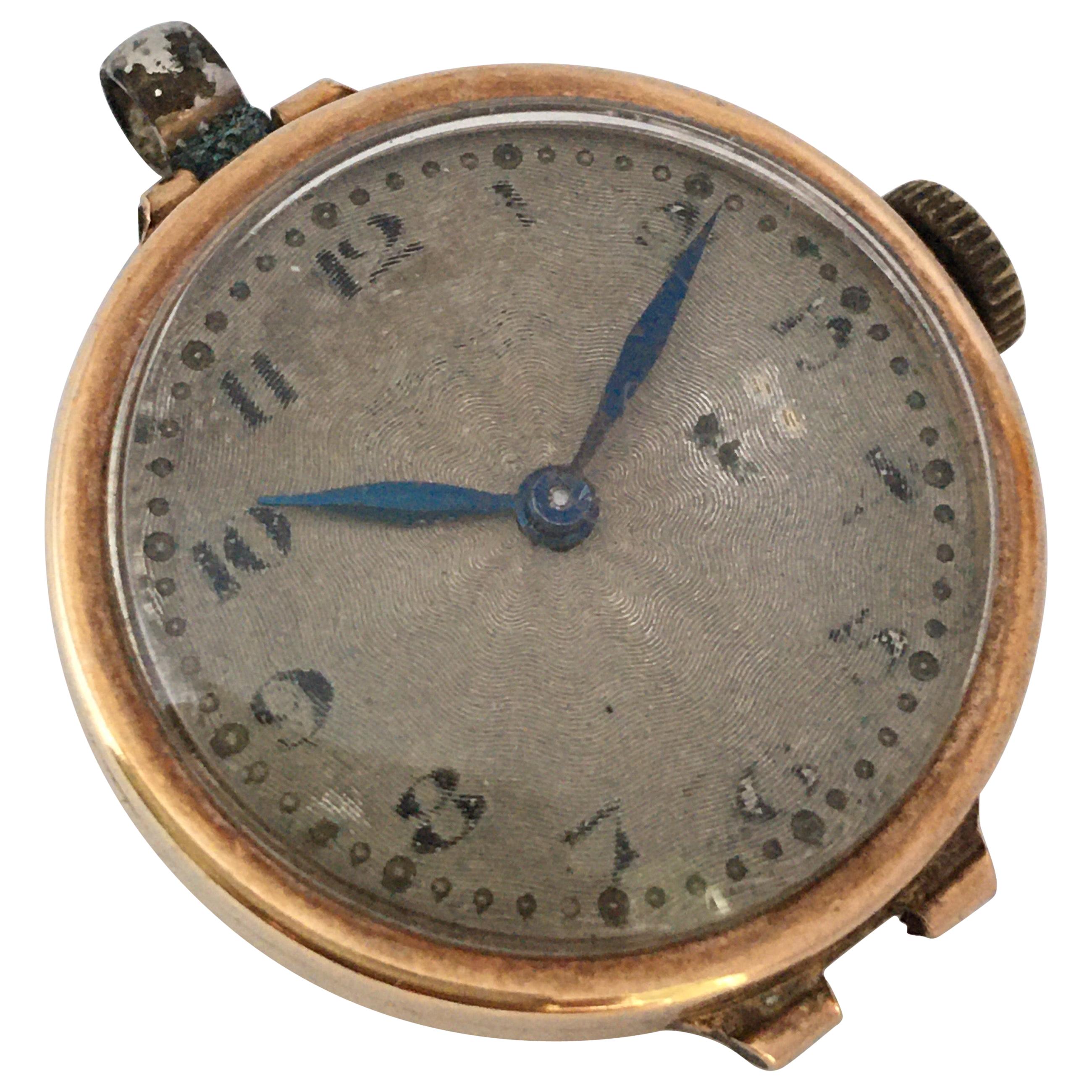 9 Karat Gold Antique Buren Mechanical Ladies Trench Watch / Pendant Watch For Sale
