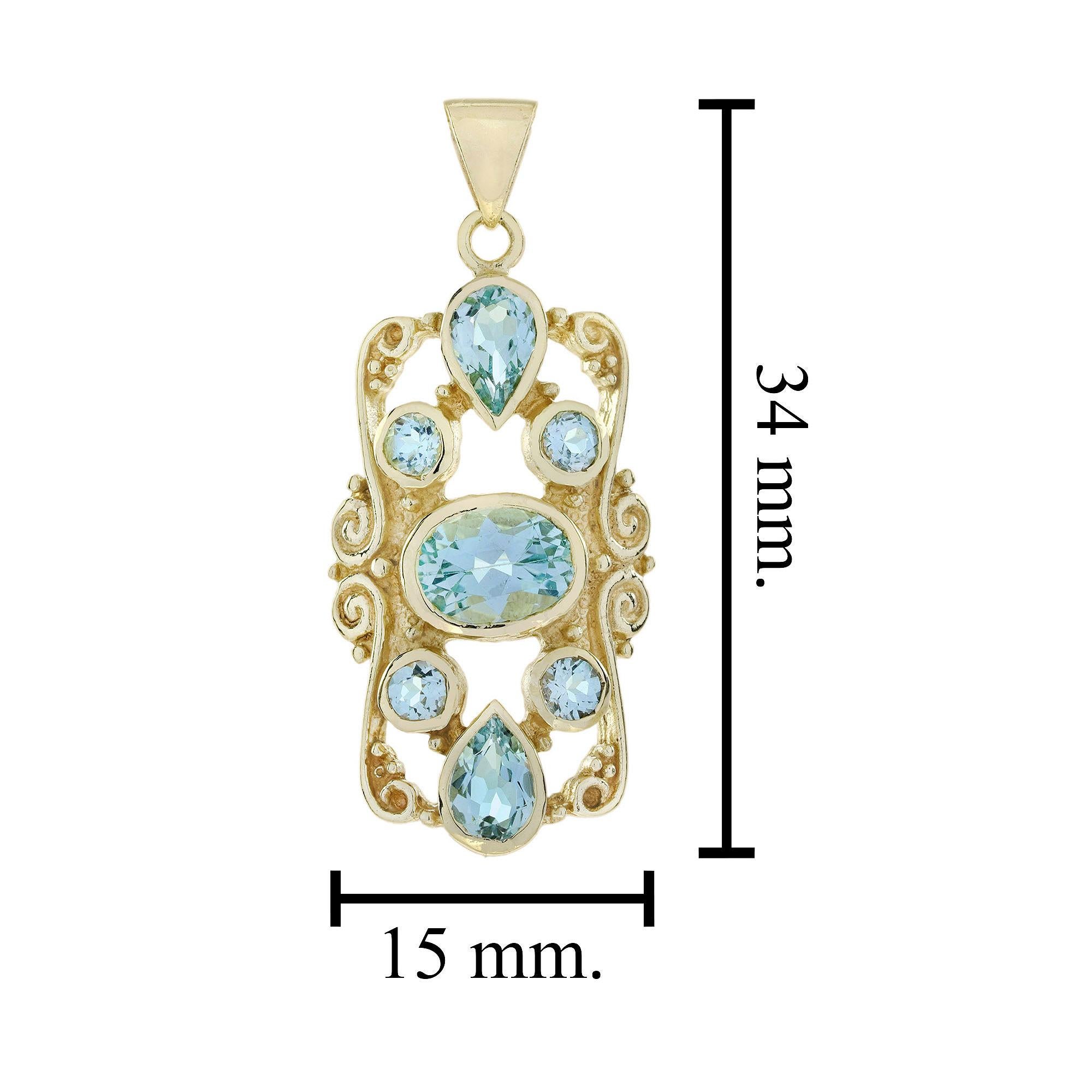 Set di gioielli con ciondolo e orecchini in stile vittoriano in oro blu Topazio 9K in vendita 1