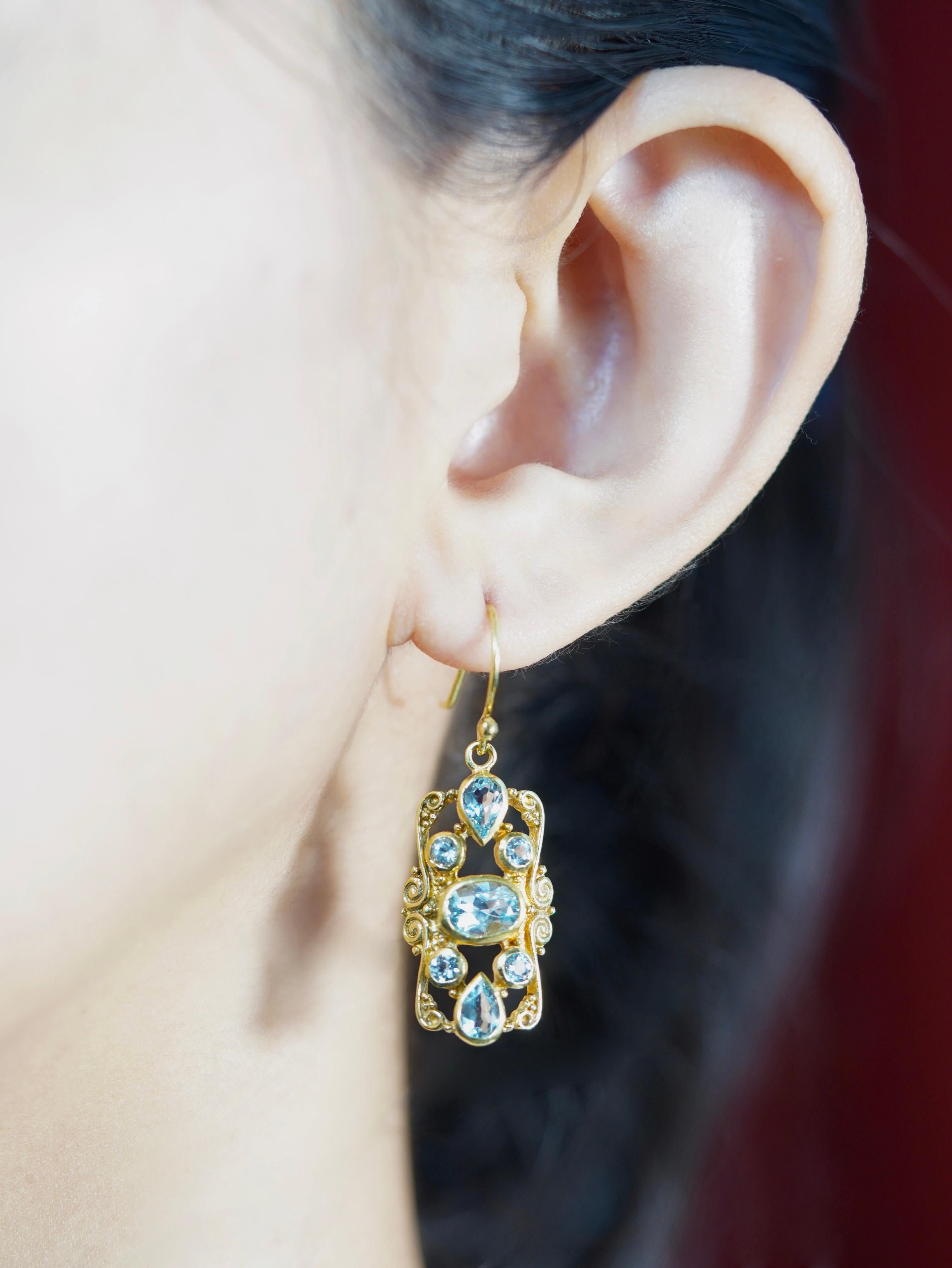 Set di gioielli con ciondolo e orecchini in stile vittoriano in oro blu Topazio 9K in vendita 3