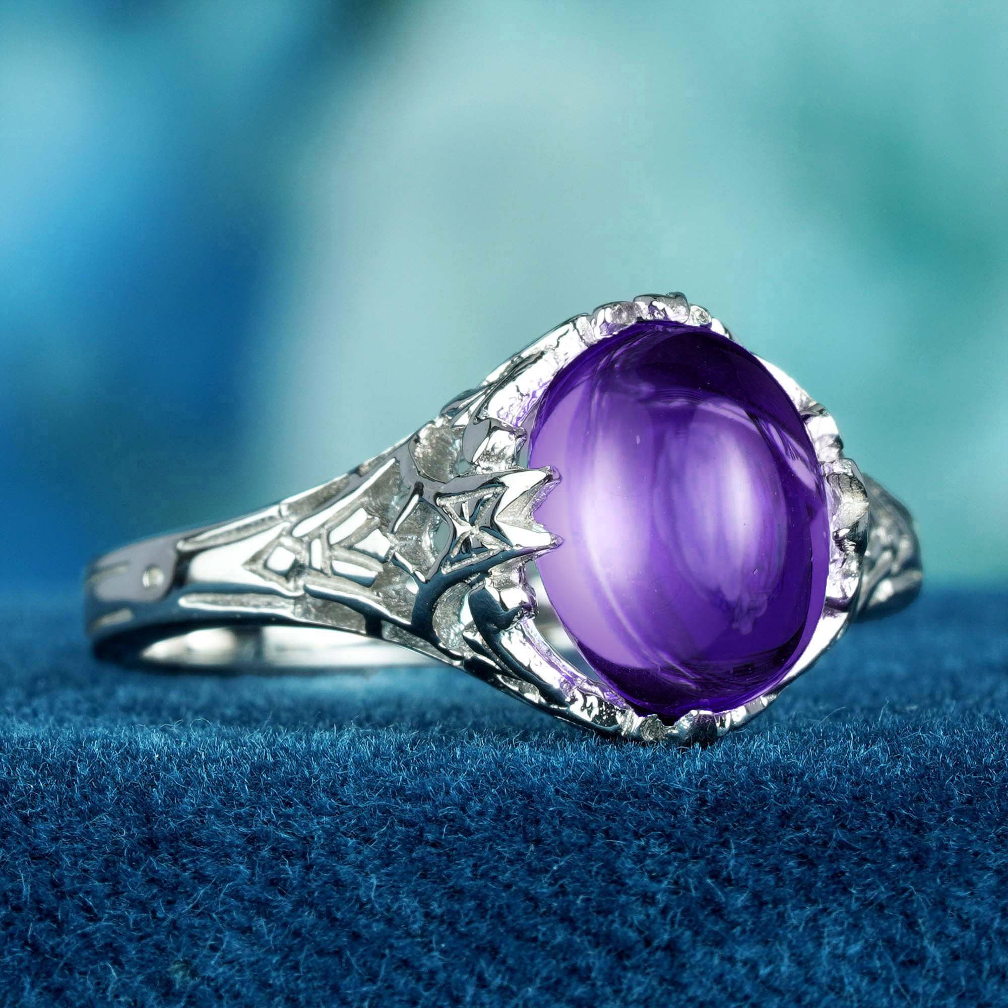 Édouardien Bague en or 9K avec cabochon d'améthyste de style vintage en vente
