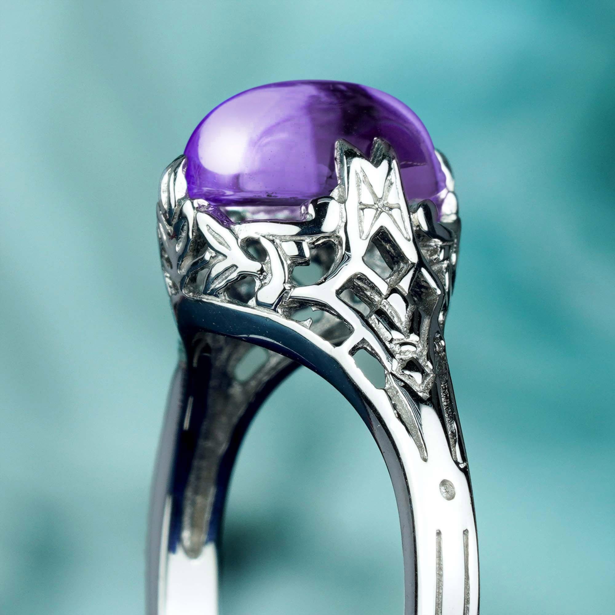 Bague en or 9K avec cabochon d'améthyste de style vintage Pour femmes en vente