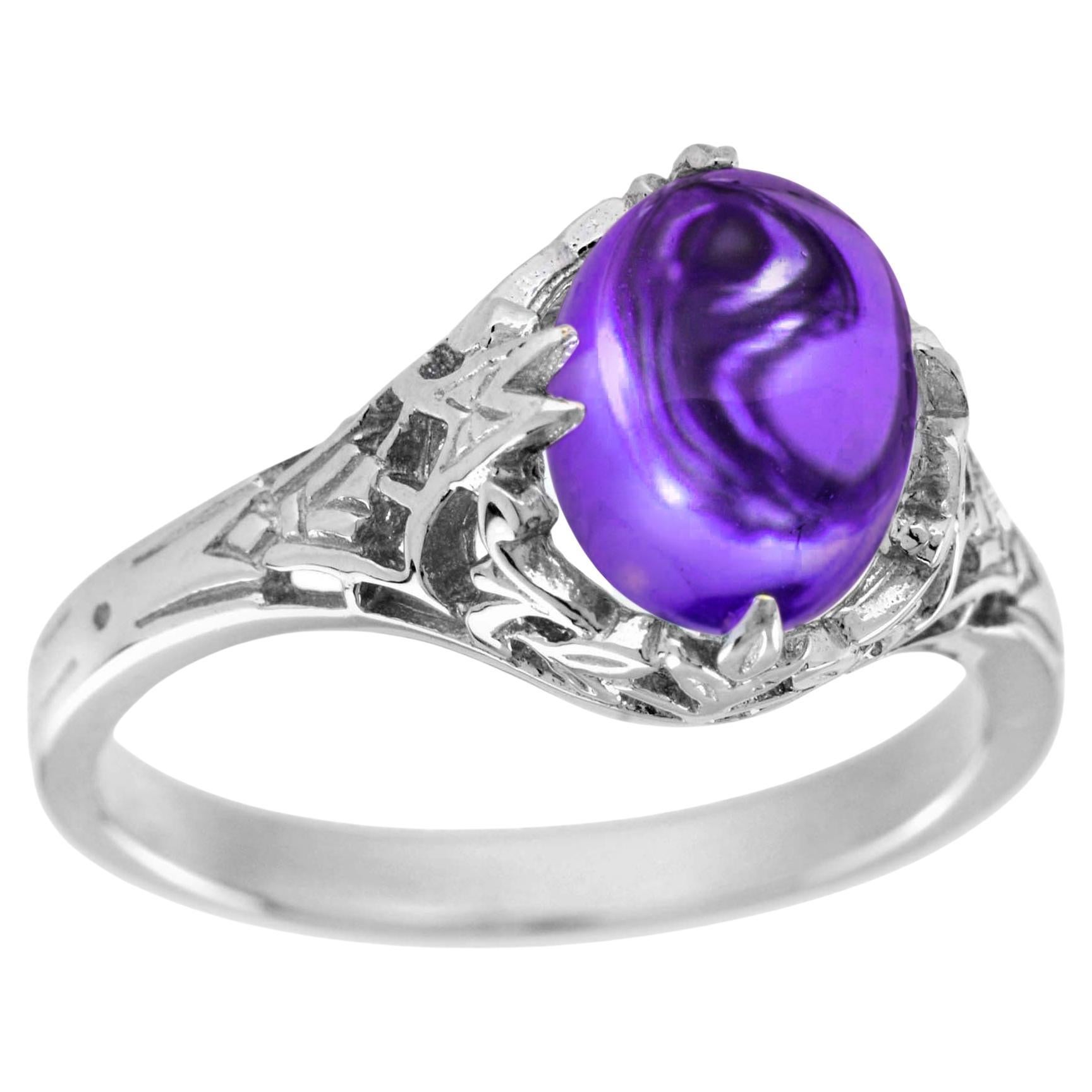 Bague en or 9K avec cabochon d'améthyste de style vintage en vente