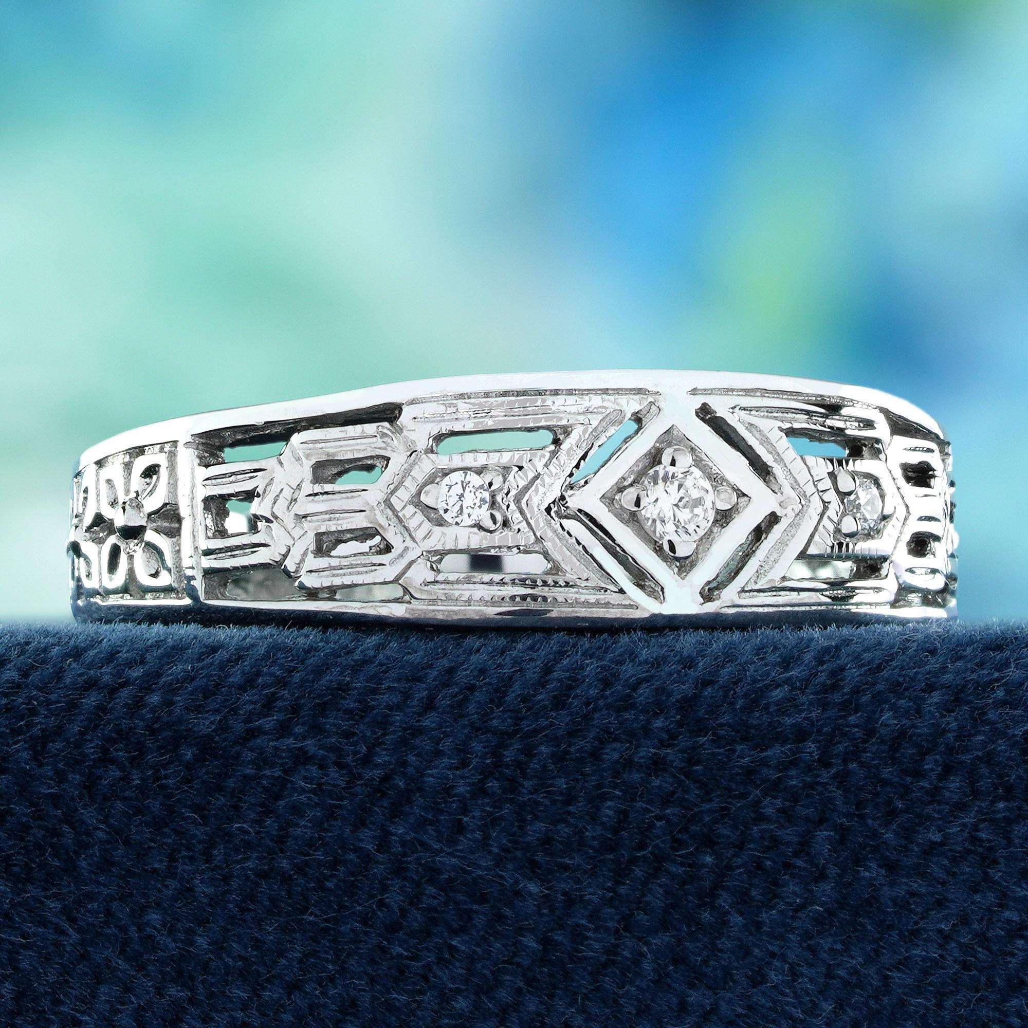 Anillo de oro de 9 quilates con diamantes estilo vintage y filigrana Eduardiano en venta