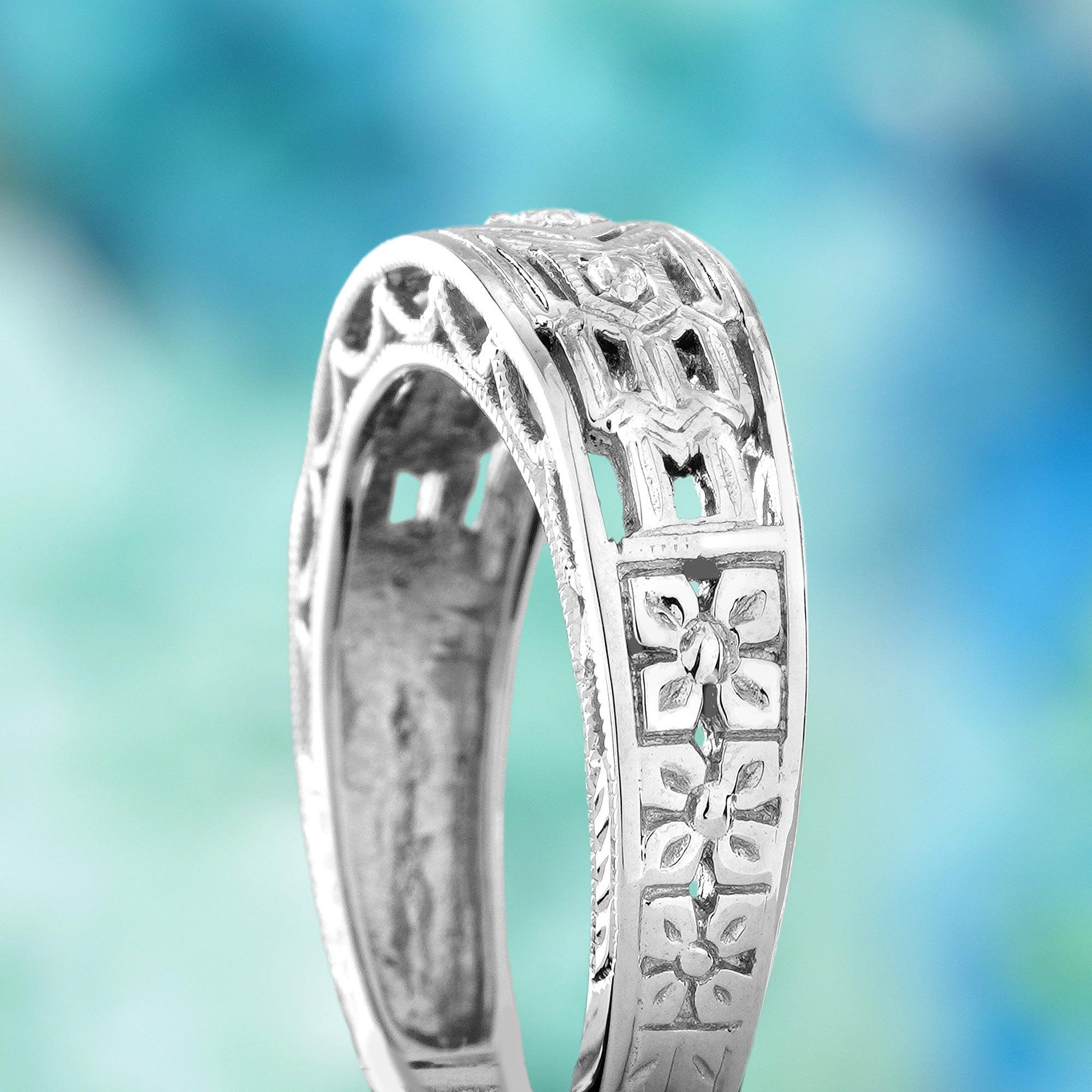 De las mujeres Anillo de oro de 9 quilates con diamantes estilo vintage y filigrana en venta