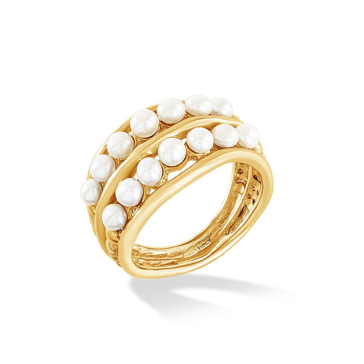9k Gold Double Row Pearl Waterfall Ring For Sale 1
