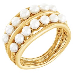 9k Gold Doppelreihiger Perlen-Wasserfall-Ring