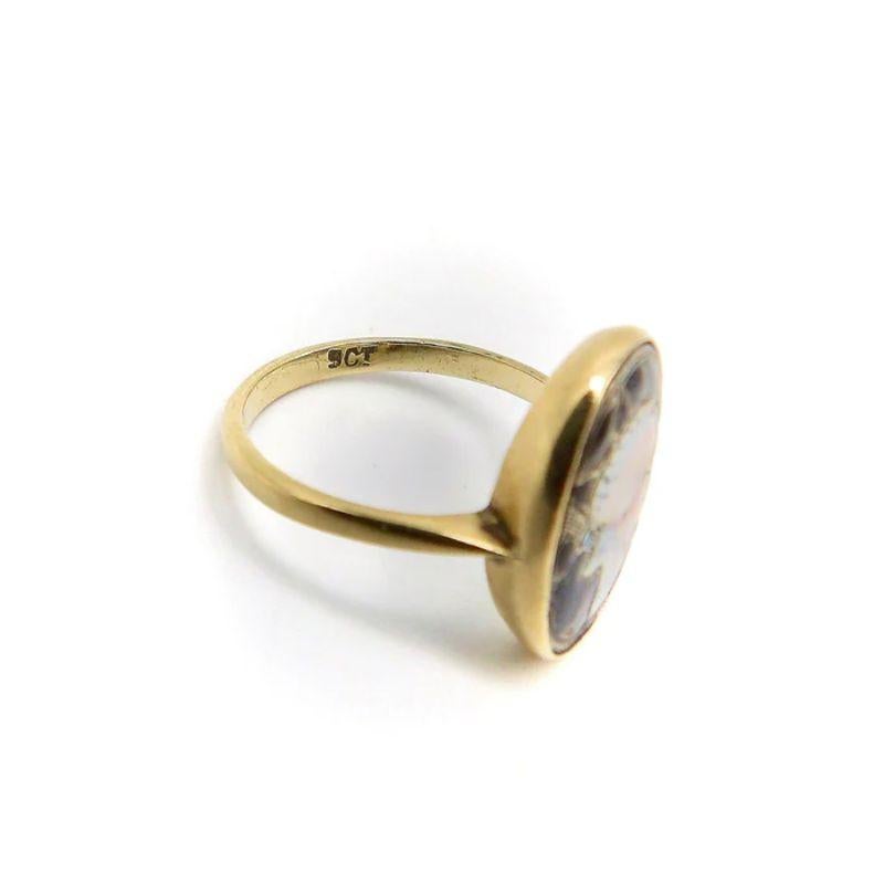 9K Gold Early Victorian English Enamel Portrait Ring, circa 1850's For Sale 2