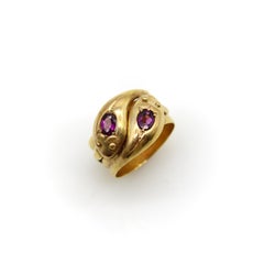 9K Gold Edwardian Snake Ring with Rhodolite Garnets