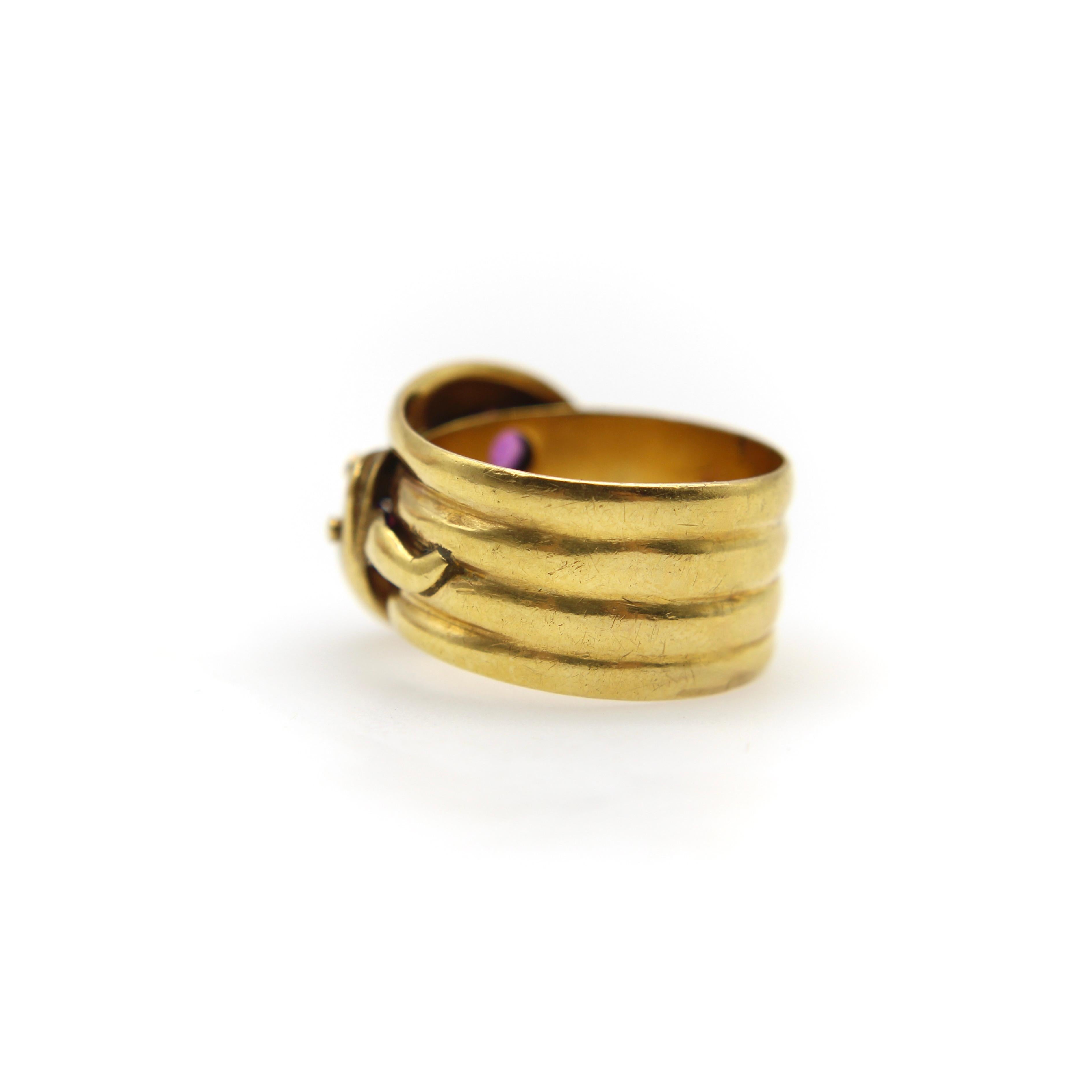Women's or Men's 9K Gold Edwardian Snake Ring with Rhodolite Garnets  For Sale