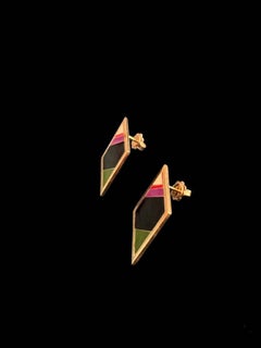 9k Gold Enamel Geometric Earrings Inspired by Rothko