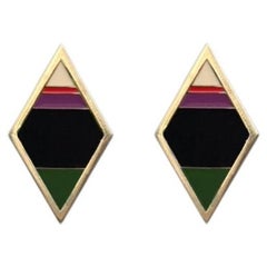 9k Gold Enamel Geometric Earrings Inspired by Rothko