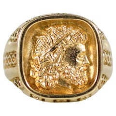 9K Gold Intaglio Ring Featuring Male Silhouette God King Warrior Philosopher