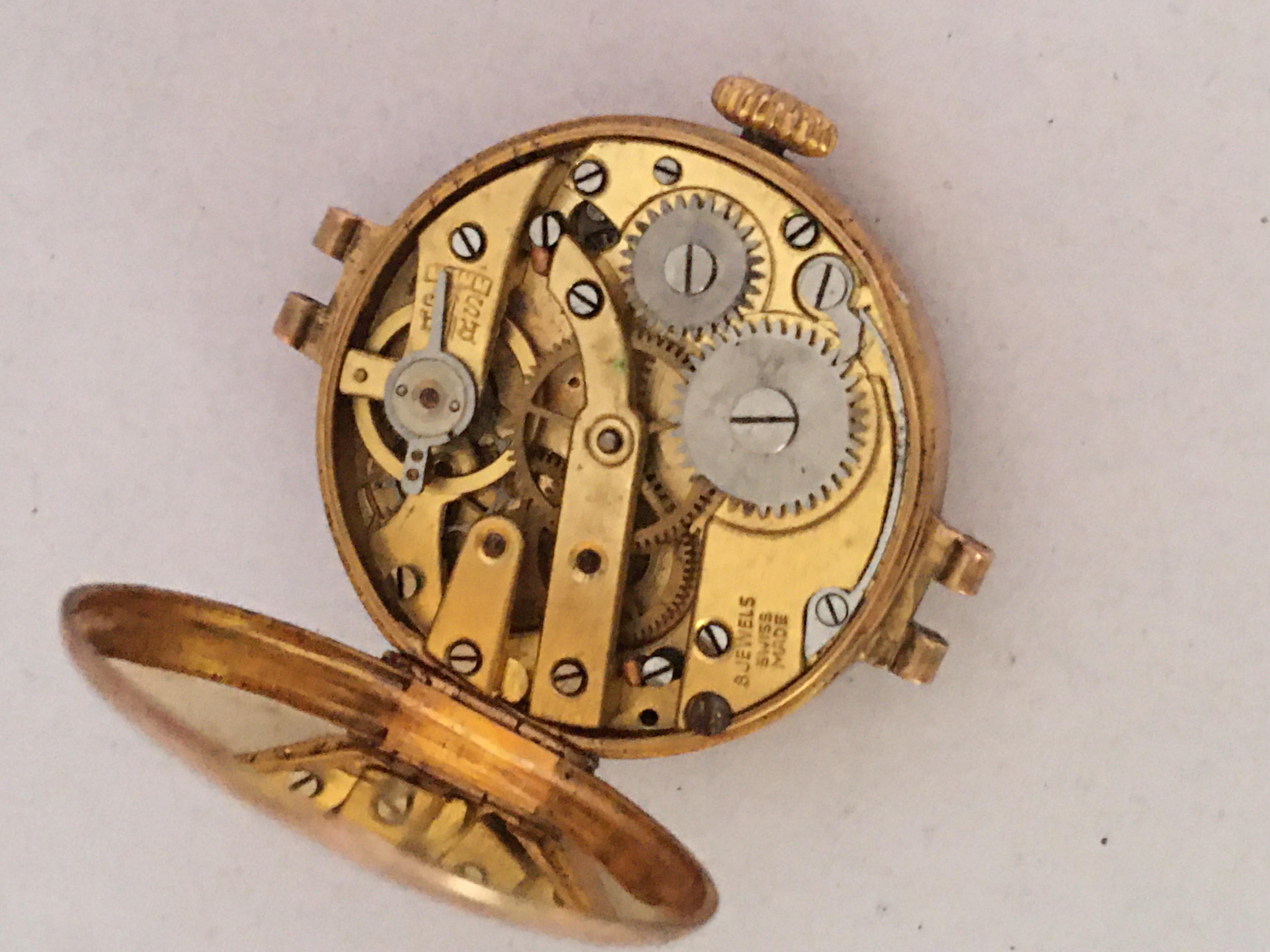 9 Karat Gold Ladies Antique Swiss Mechanical Watch 'No Strap' For Sale 7