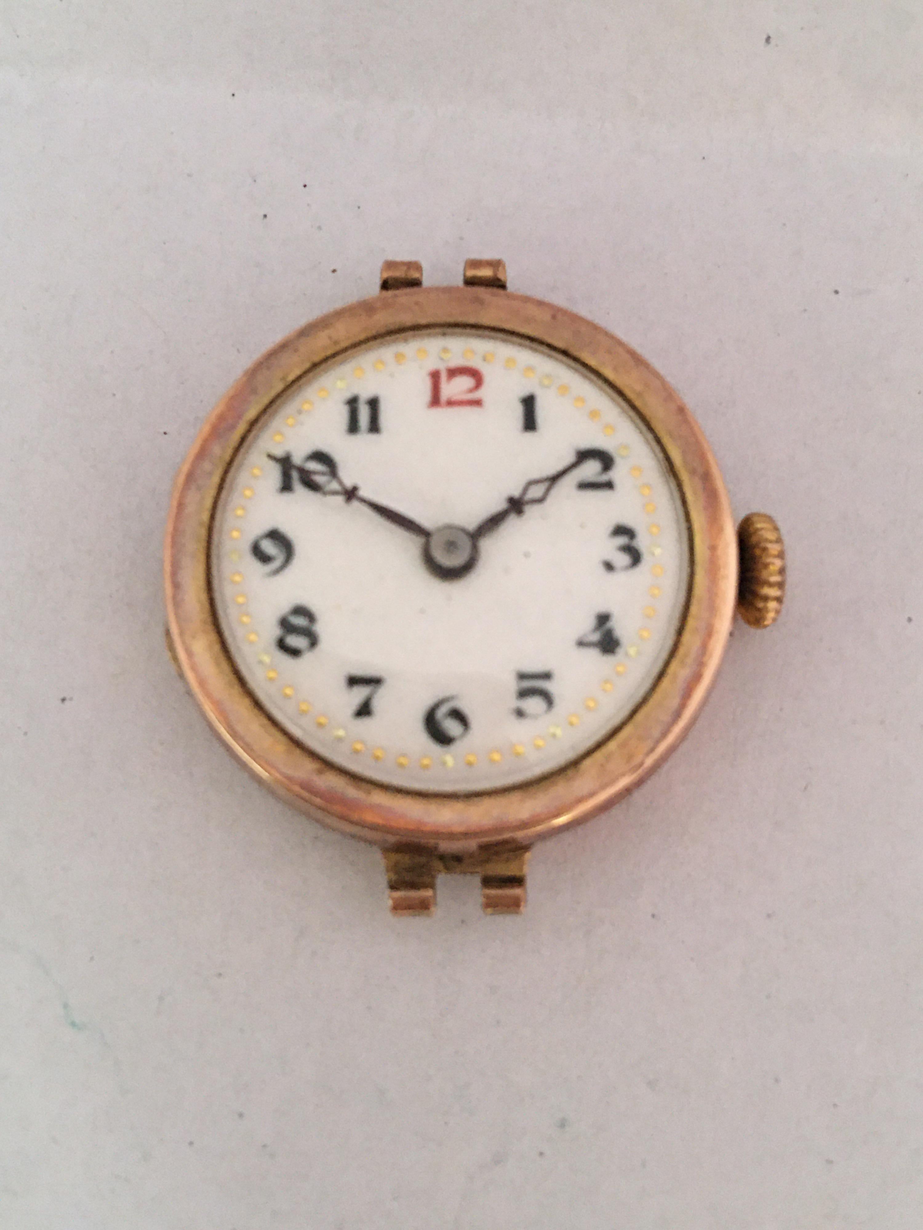 9 Karat Gold Ladies Antique Swiss Mechanical Watch 'No Strap' In Good Condition For Sale In Carlisle, GB