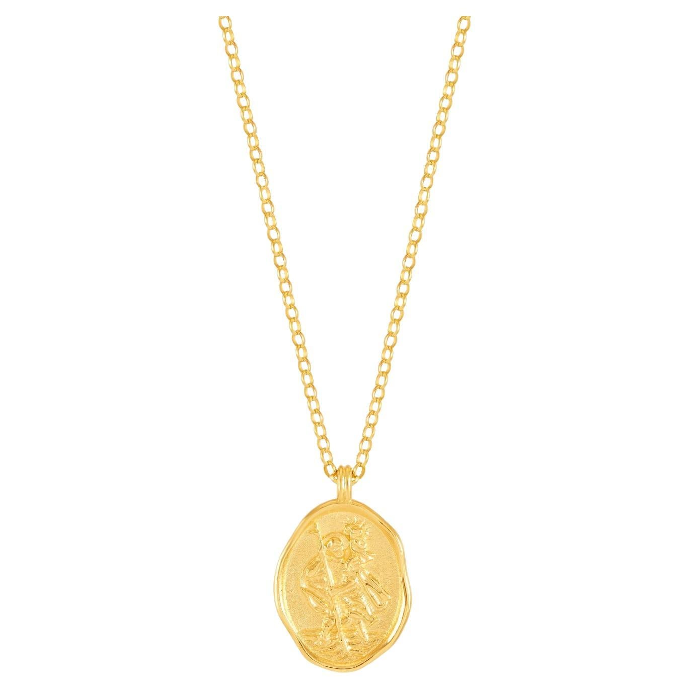 9k Gold Men's St. Christopher Talisman Necklace For Sale