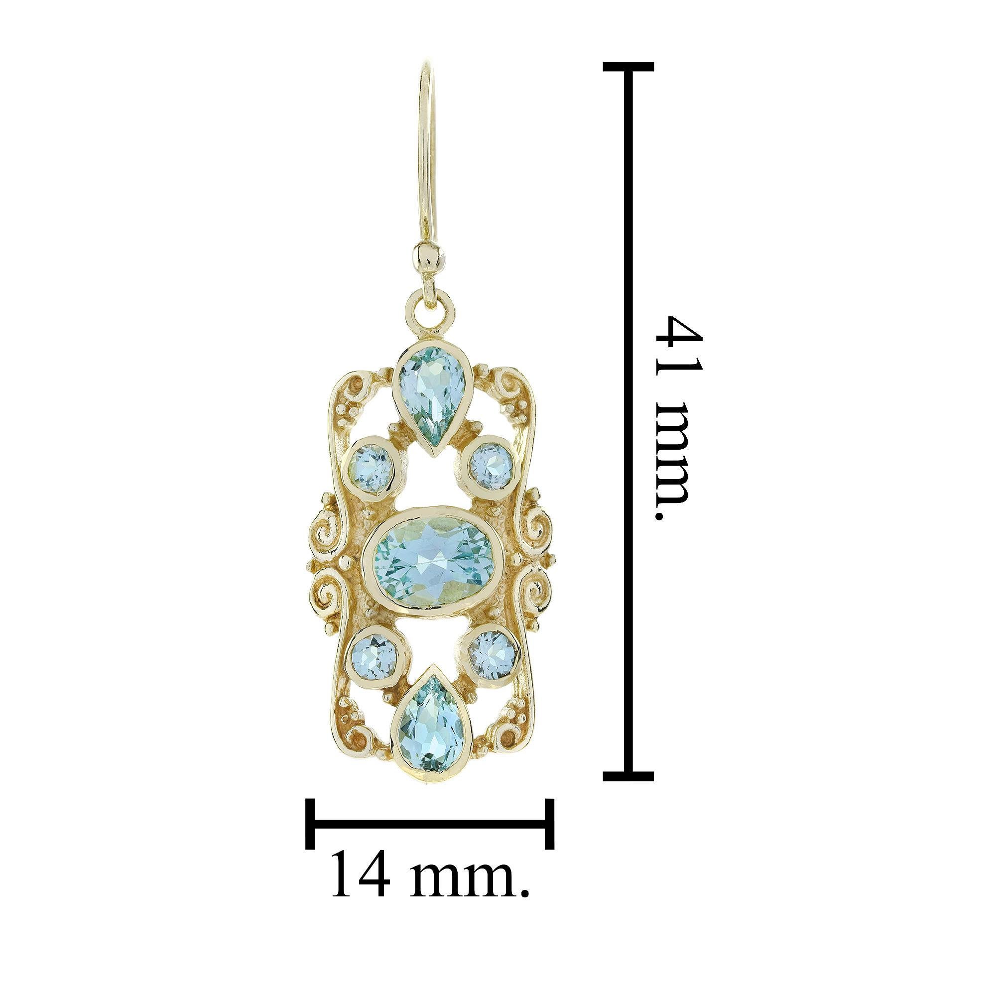 Orecchini a goccia in stile vittoriano in oro 9K con topazio blu naturale In condizioni Nuovo in vendita a Bangkok, TH