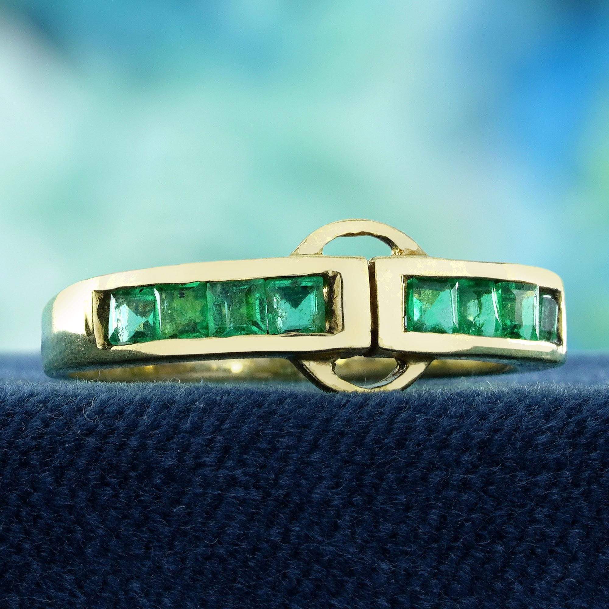 9K Gold Natürlicher Smaragd Vintage Style Ring (Edwardian) im Angebot