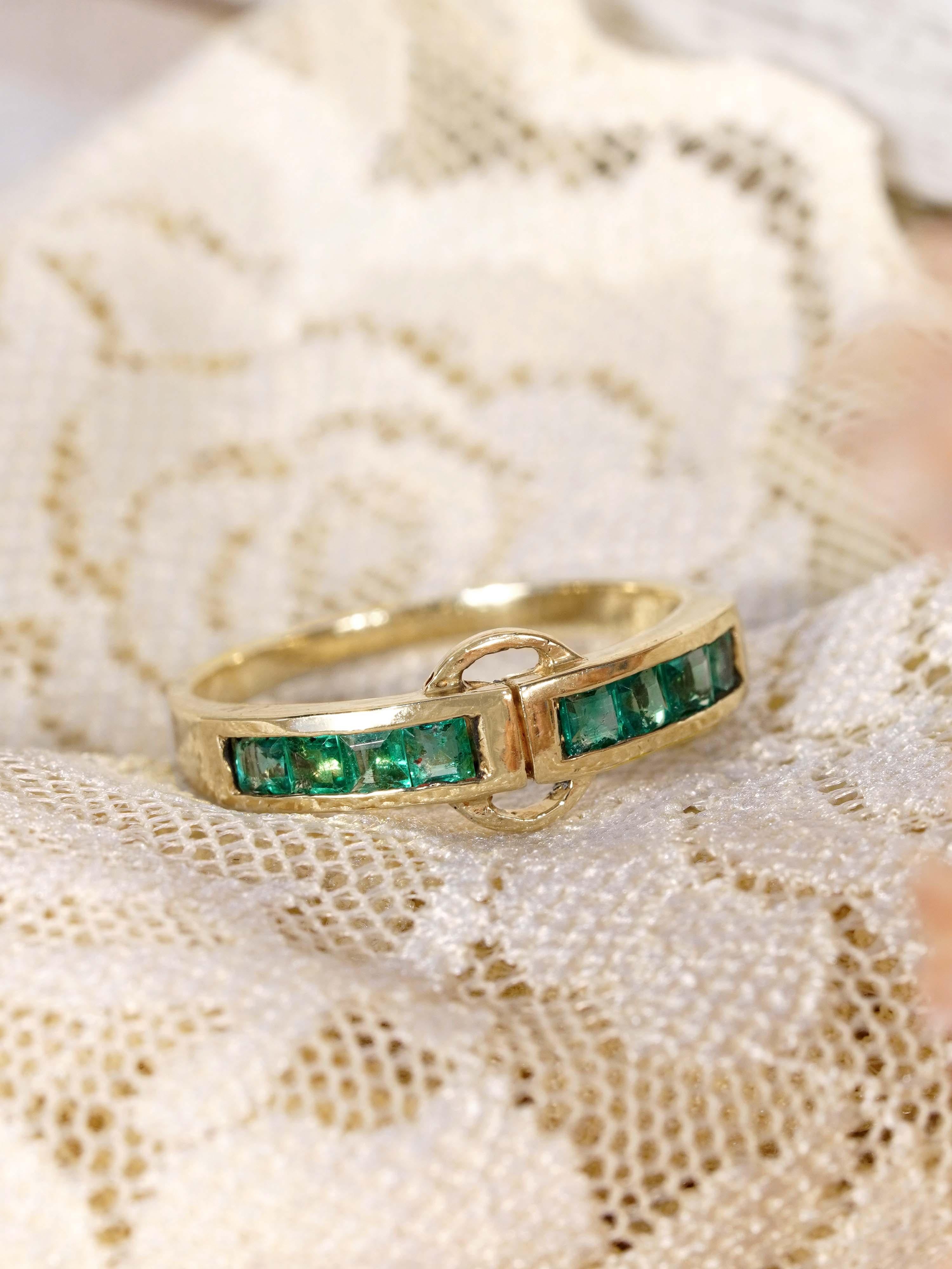 9K Gold Natürlicher Smaragd Vintage Style Ring im Angebot 1