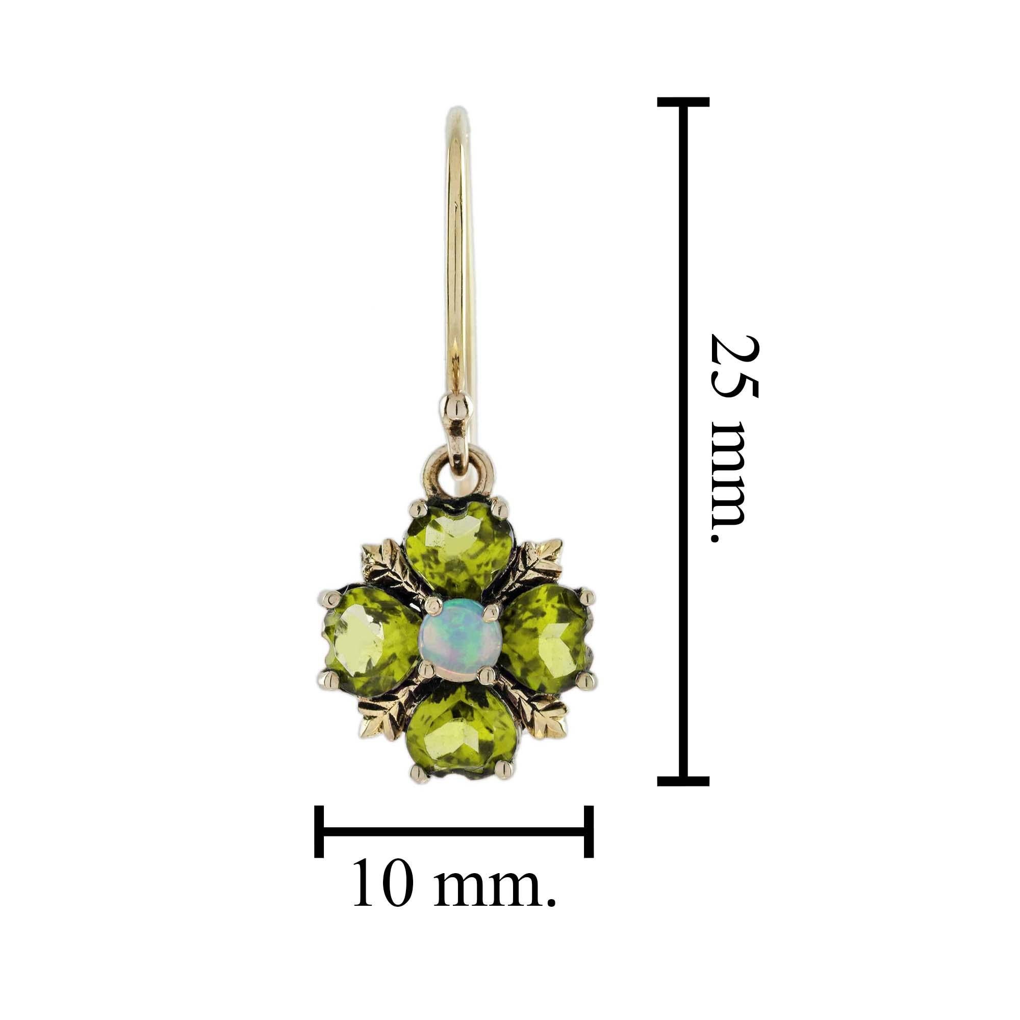 9K Gold Natürlicher Opal und Peridot Vintage Style Tropfenohrringe im Zustand „Neu“ im Angebot in Bangkok, TH