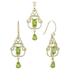 Pendentif et boucles d'oreilles en or 9K avec péridot naturel de style victorien
