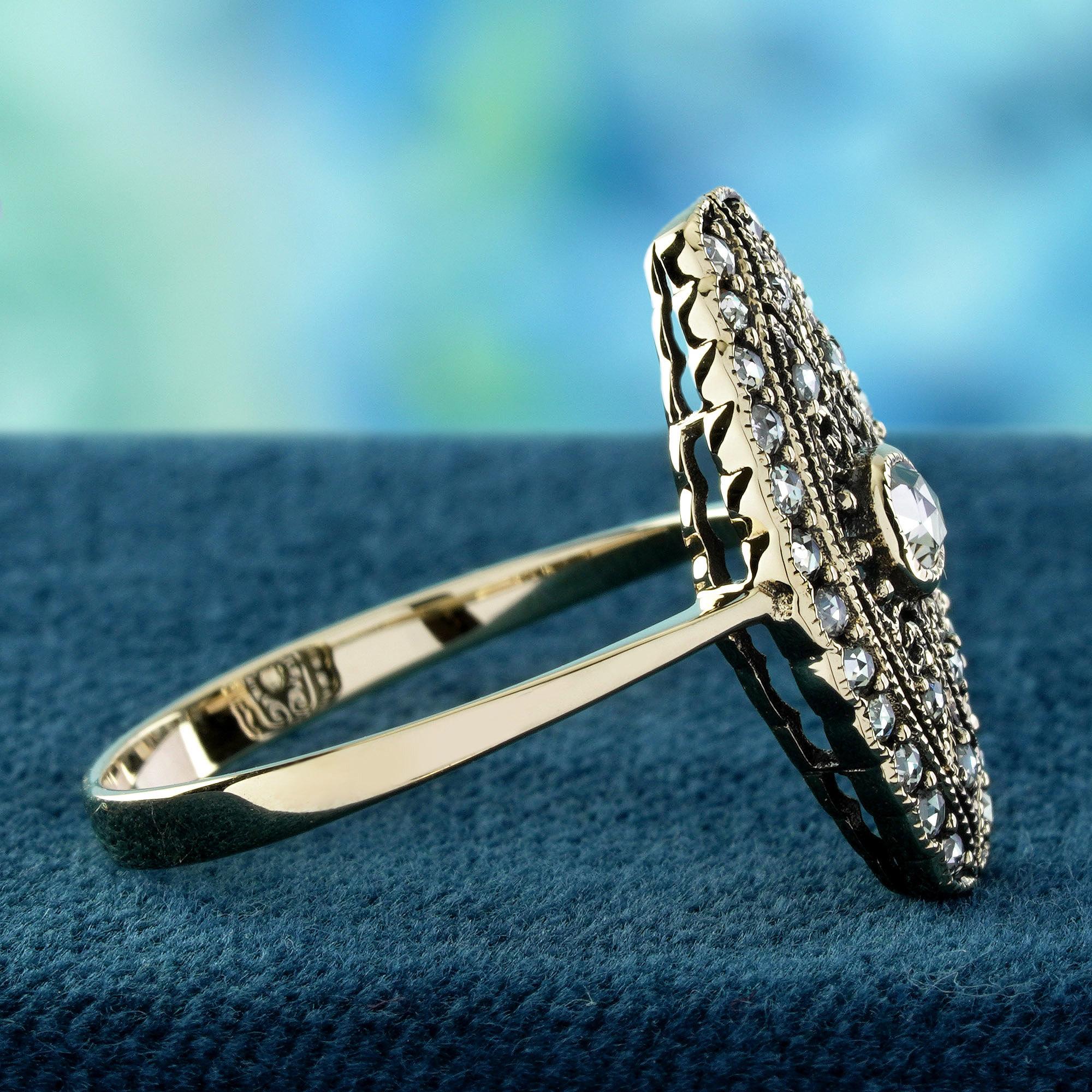 9K Gold Natürlicher Rosenschliff Diamant Vintage Style Filigran  Ring im Zustand „Neu“ im Angebot in Bangkok, TH