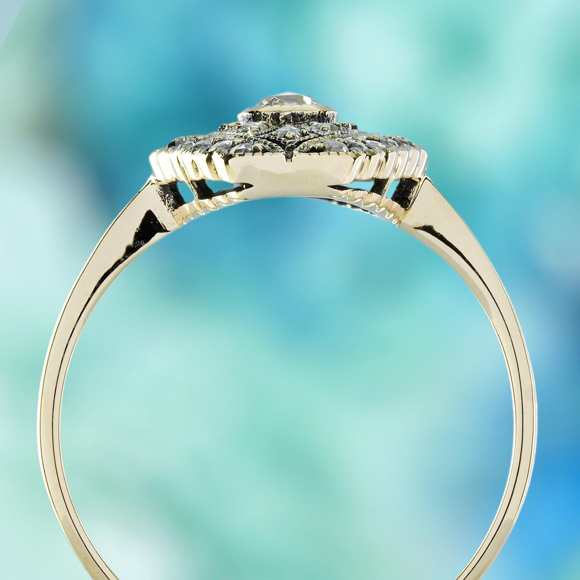 9K Gold Natürlicher Rosenschliff Diamant Vintage Style Filigran  Ring Damen im Angebot