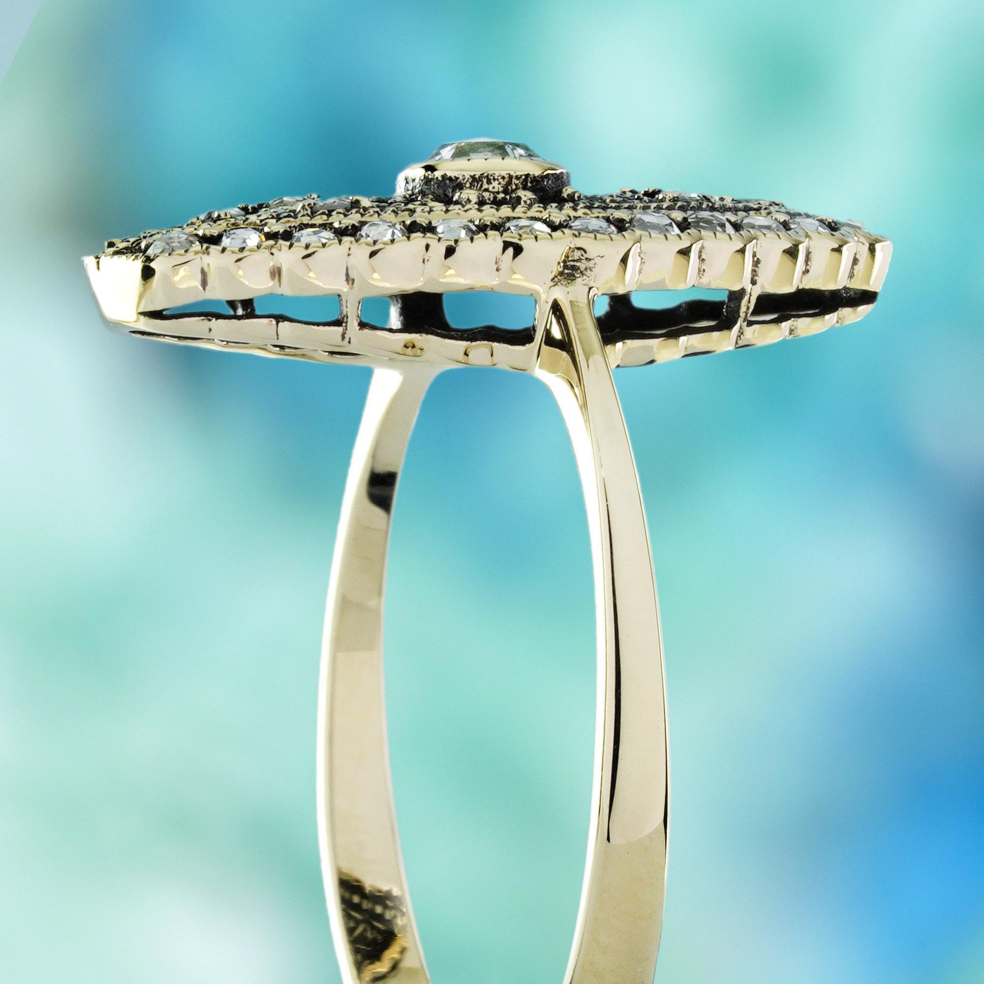 9K Gold Natürlicher Rosenschliff Diamant Vintage Style Filigran  Ring im Angebot 1