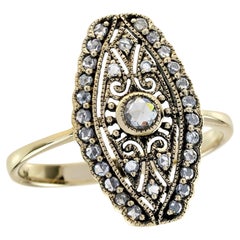 Or 9K Filigree Natural Rose Cut Diamond Vintage Style  Bague