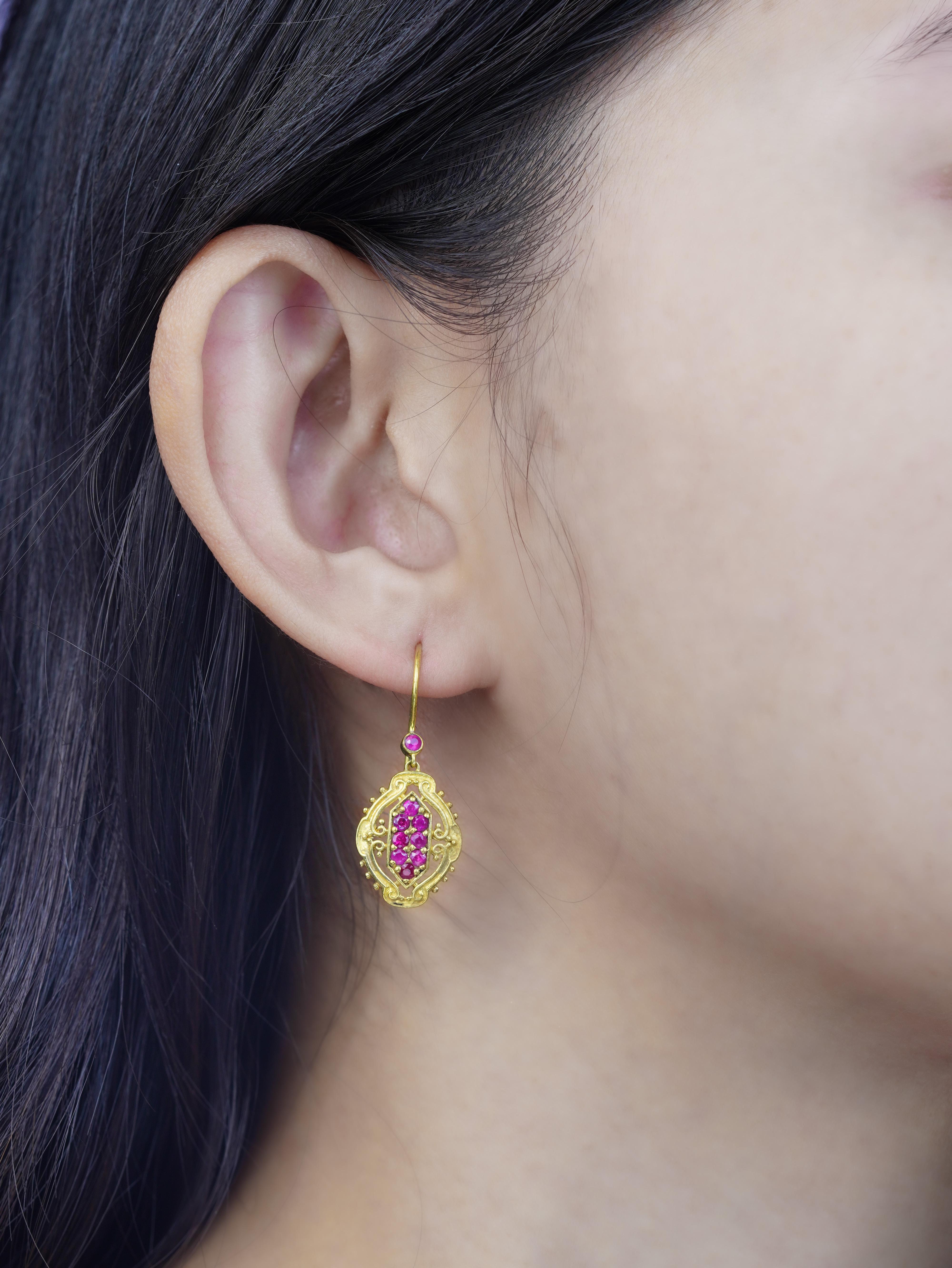 9K Gold Natürlicher Rubin Cluster Vintage Style Tropfen Ohrringe Damen