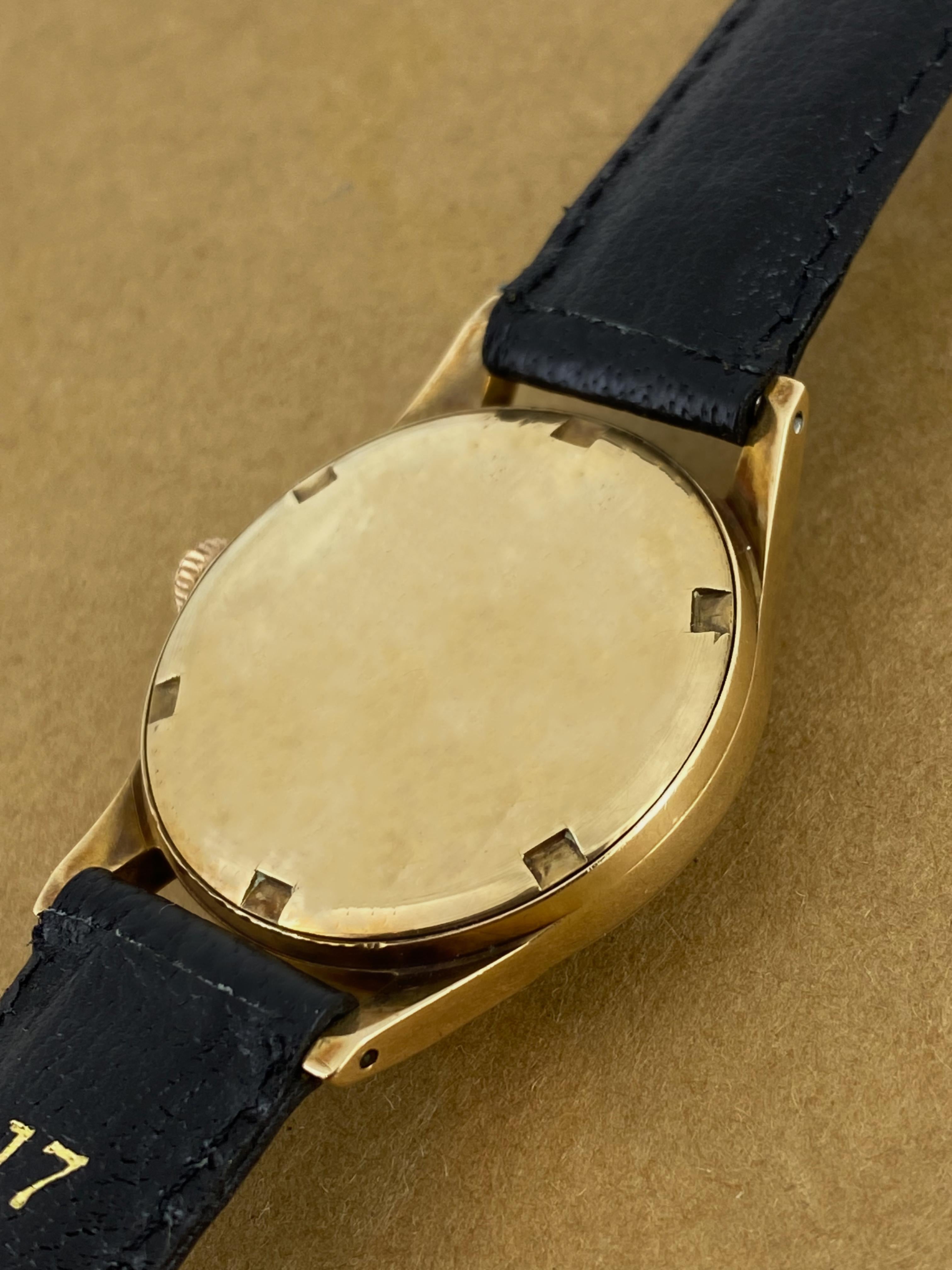 9K Gold Omega ref 96562 Manual Rare Caliber 420 Vintage 1950's Herrenuhr im Angebot 1