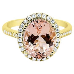 9k Gold Pfirsich Morganit Halo-Ring Diamant-Hochzeitsring Brautschmuck für sie, Geschenk für sie