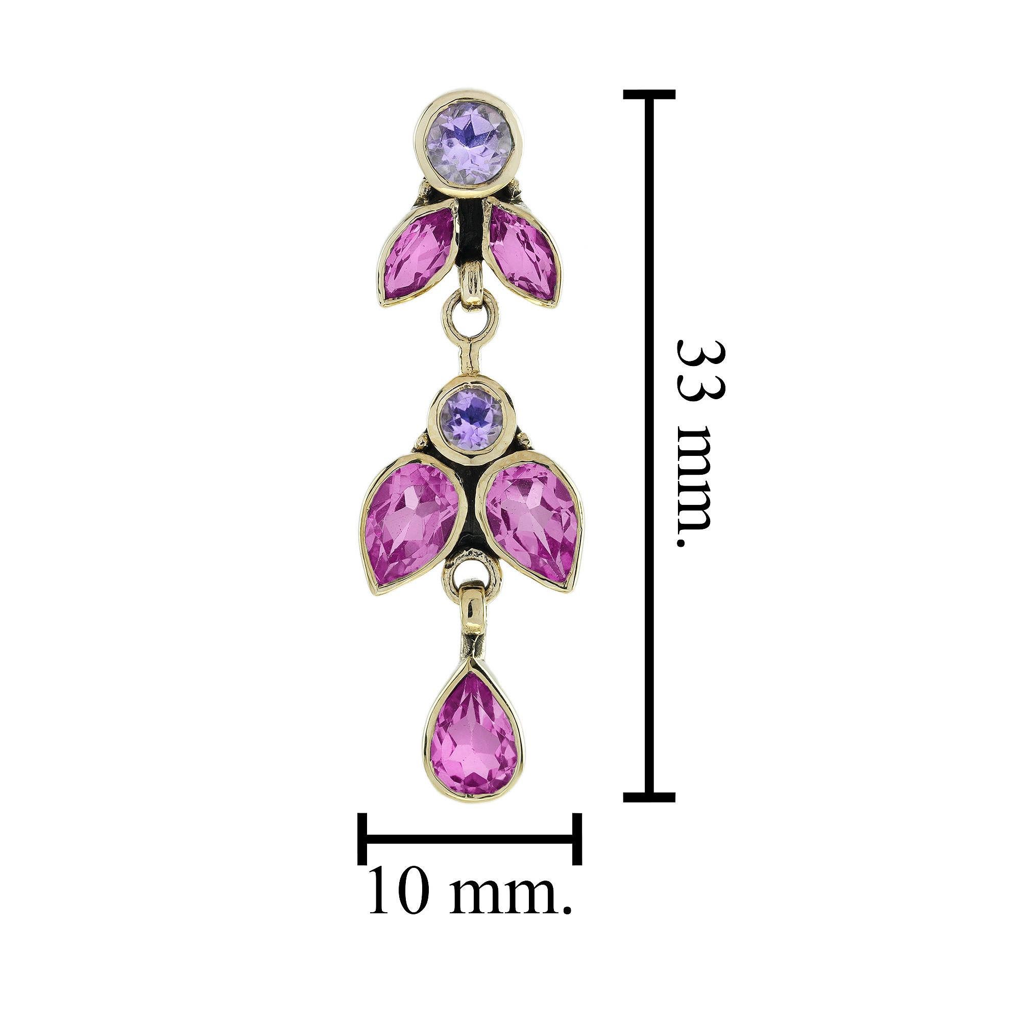 9K Gold Pink Amethyst and Ruby Vintage Style Butterfly Earrings In New Condition For Sale In Bangkok, TH