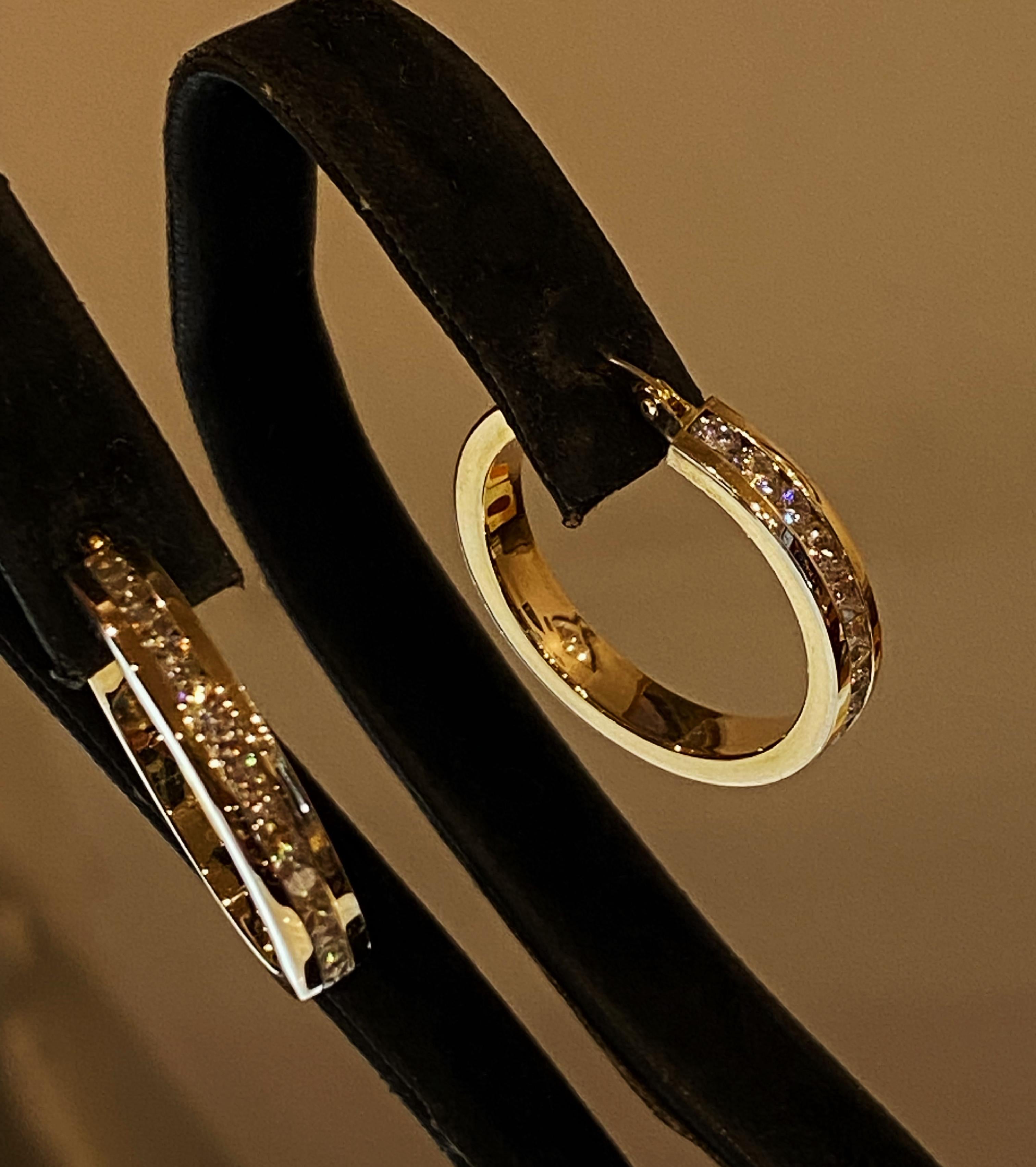 Women's 9K Gold-Plated 925 Silver & CZ Half Hoop Earrings, Saddle Backs, 25mm long. For Sale