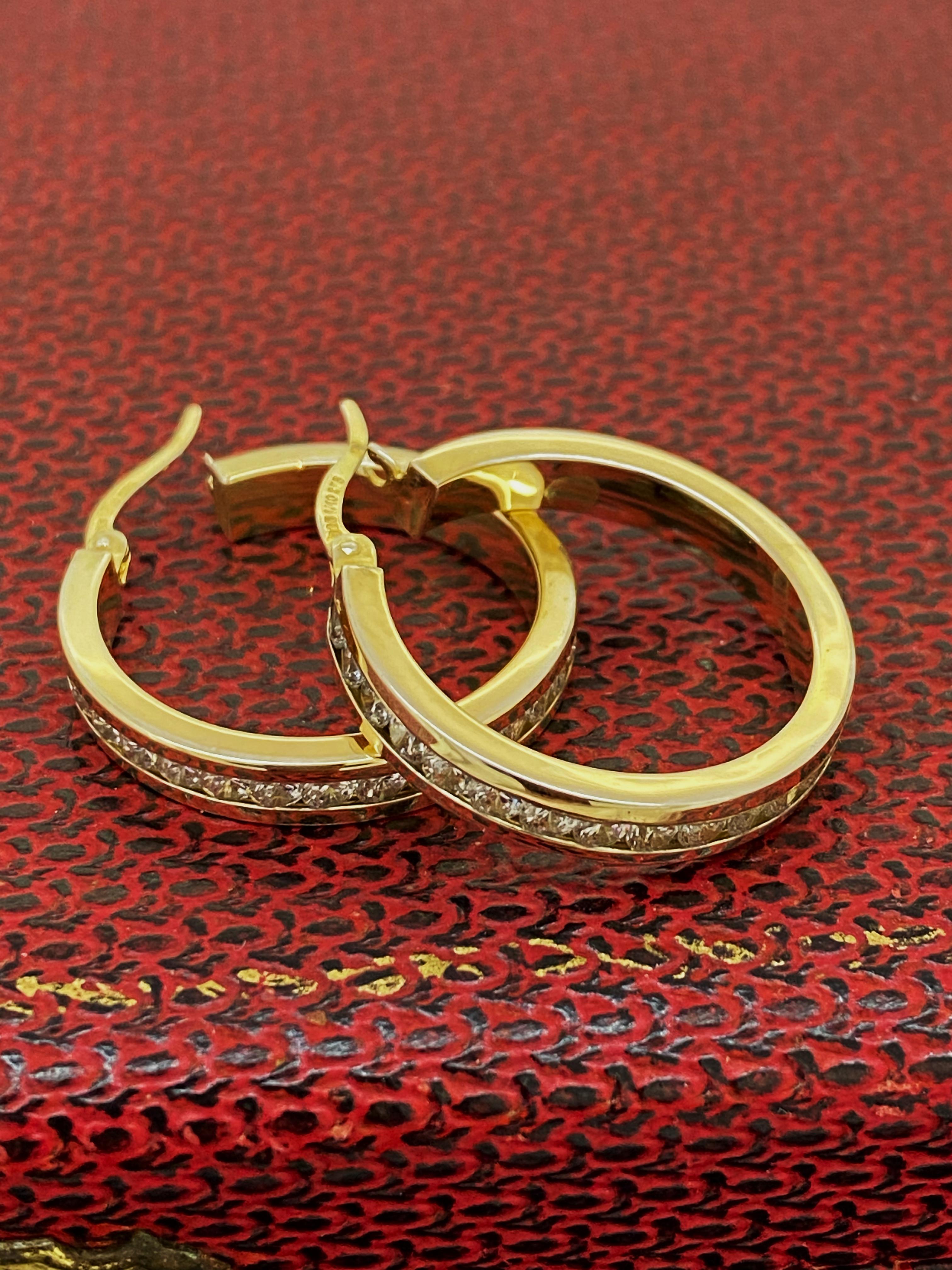9K Gold-Plated 925 Silver & CZ Half Hoop Earrings, Saddle Backs, 25mm long. For Sale 1