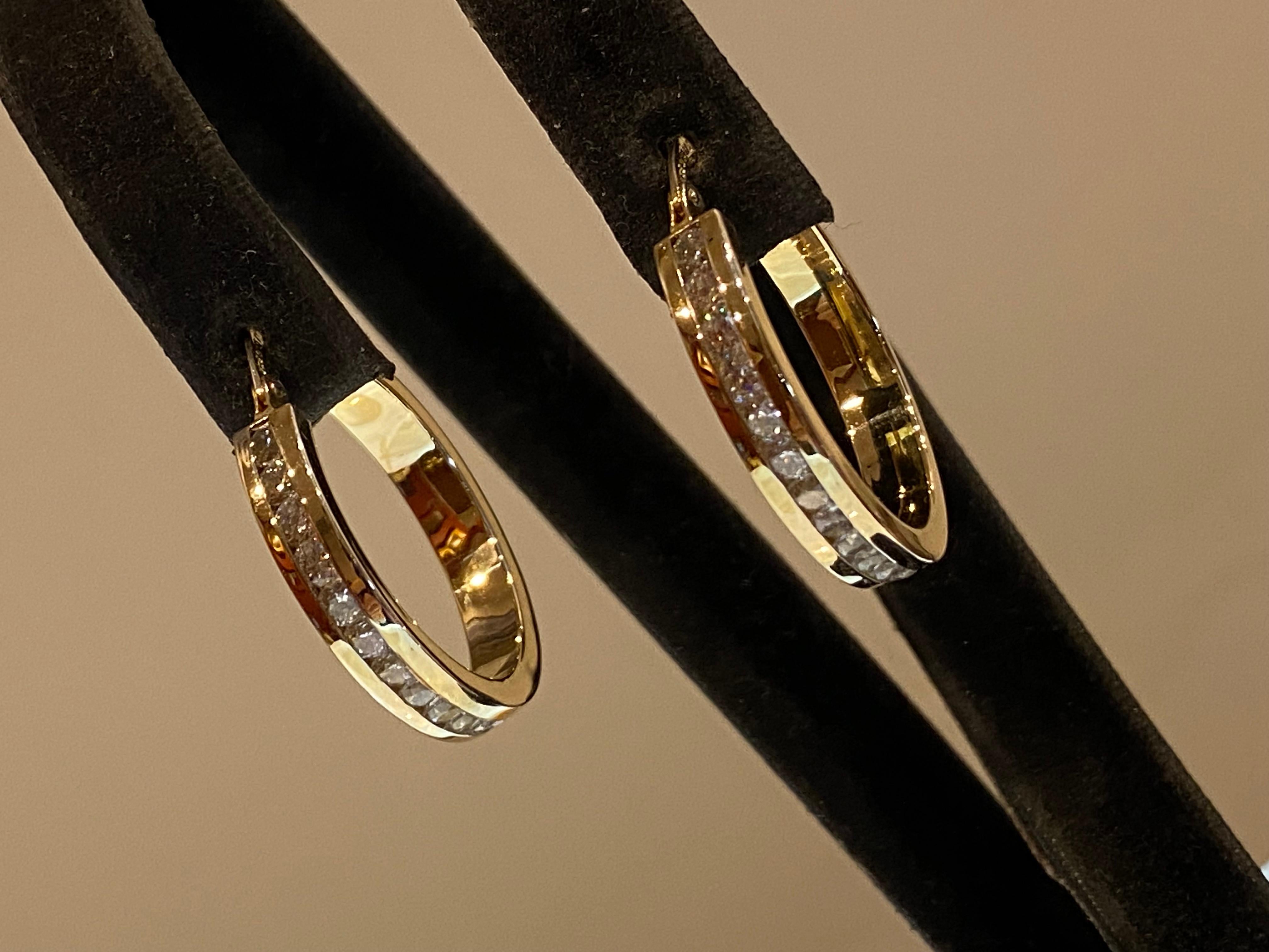 9K Gold-Plated 925 Silver & CZ Half Hoop Earrings, Saddle Backs, 25mm long. For Sale 3